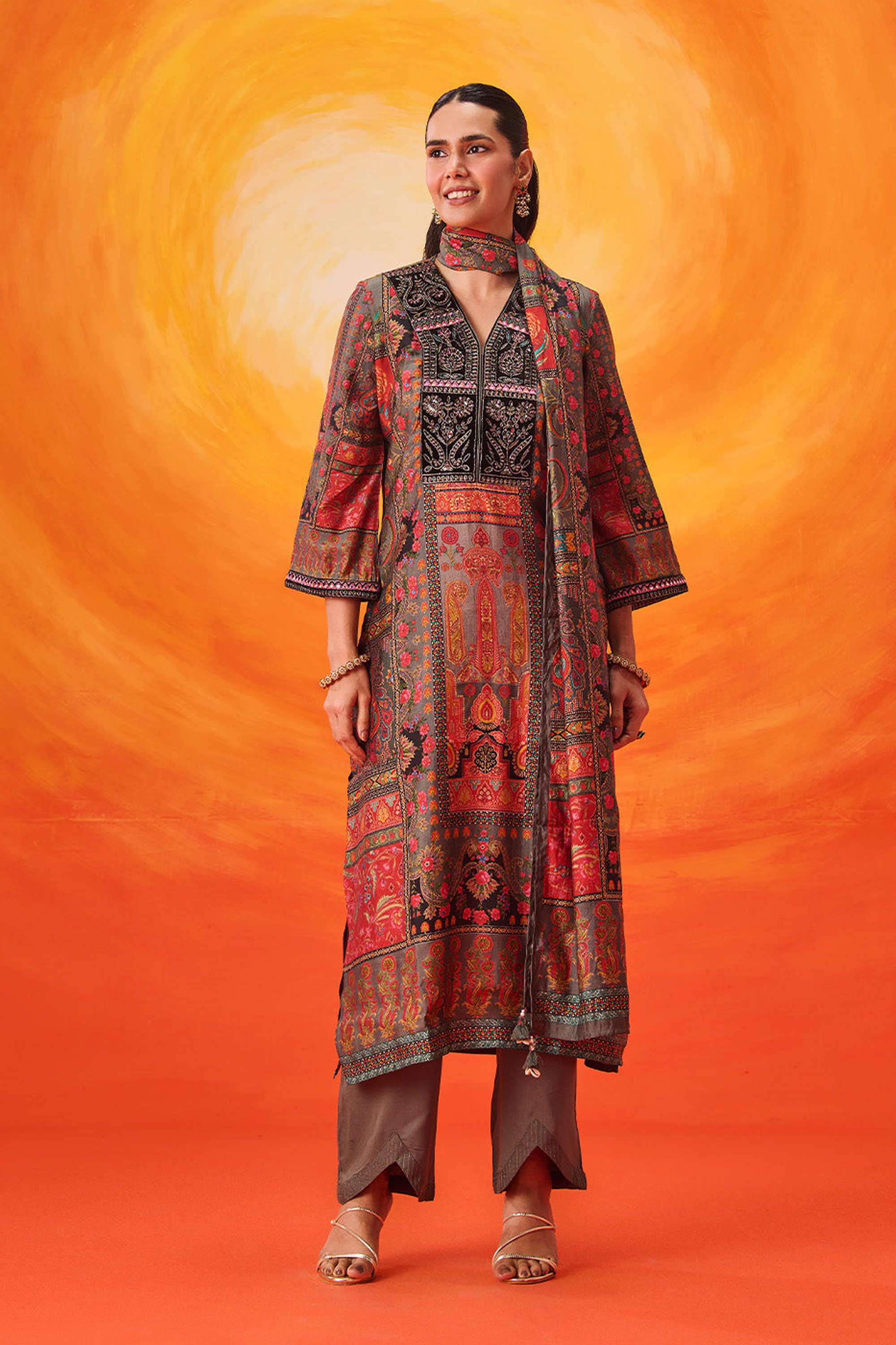 Embellished-Cotton-V-Neck-Women-Kurta-with-Pant-and-Dupatta