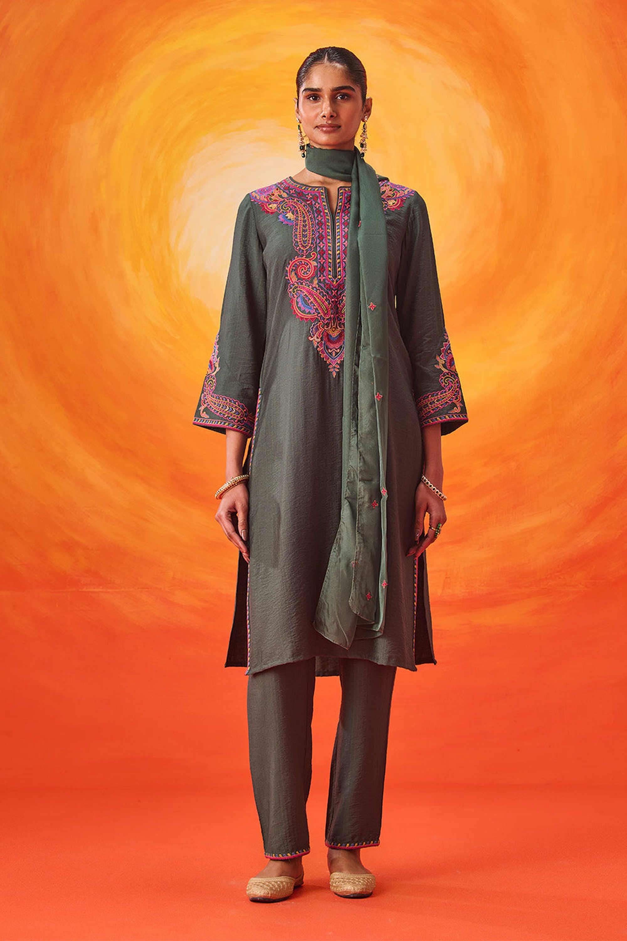 Embroidered-Cotton-Round-Neck-Women-Kurta-with-Pant-and-Dupatta
