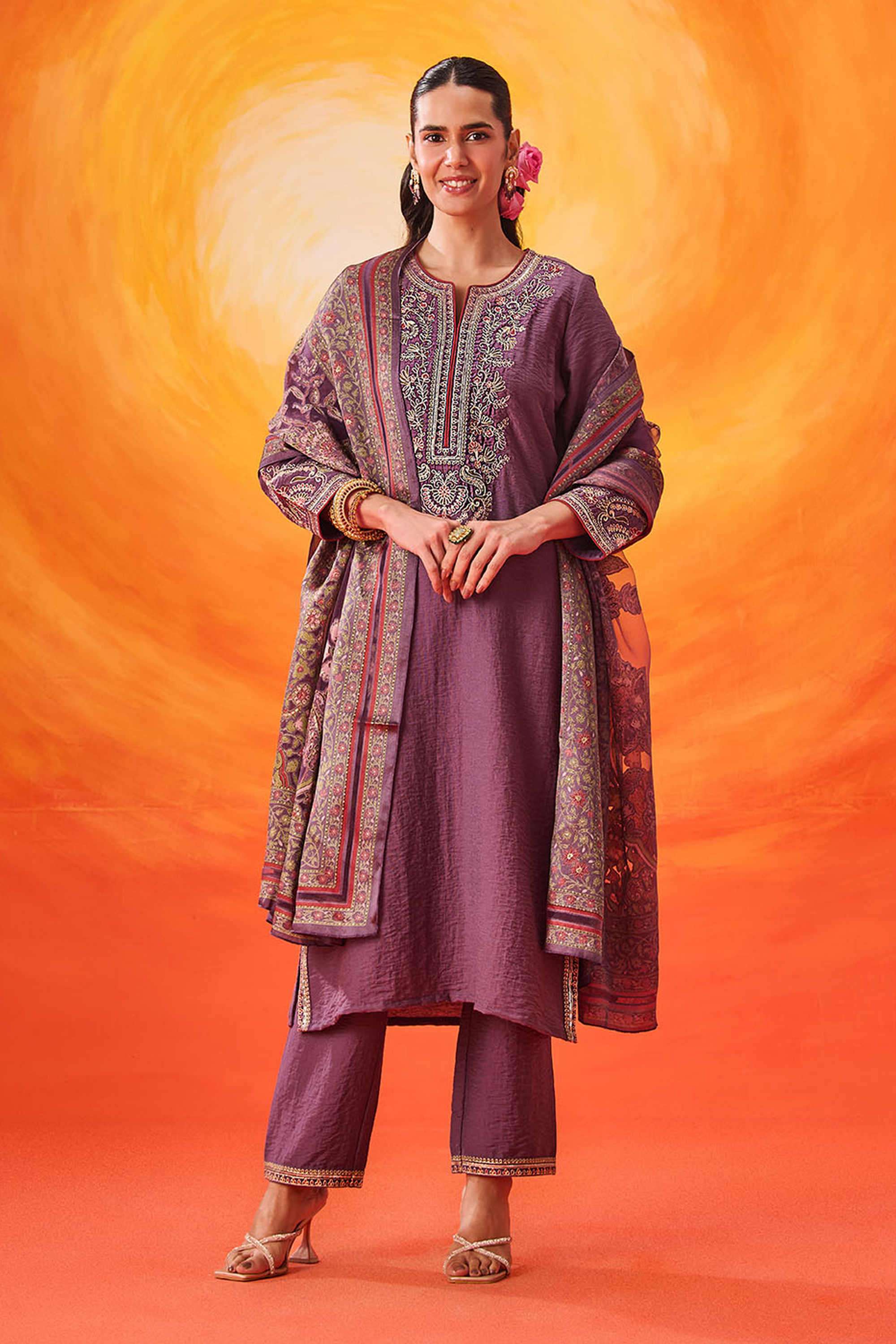Embroidered-Cotton-Round-Neck-Women-Kurta-with-Pant-and-Dupatta