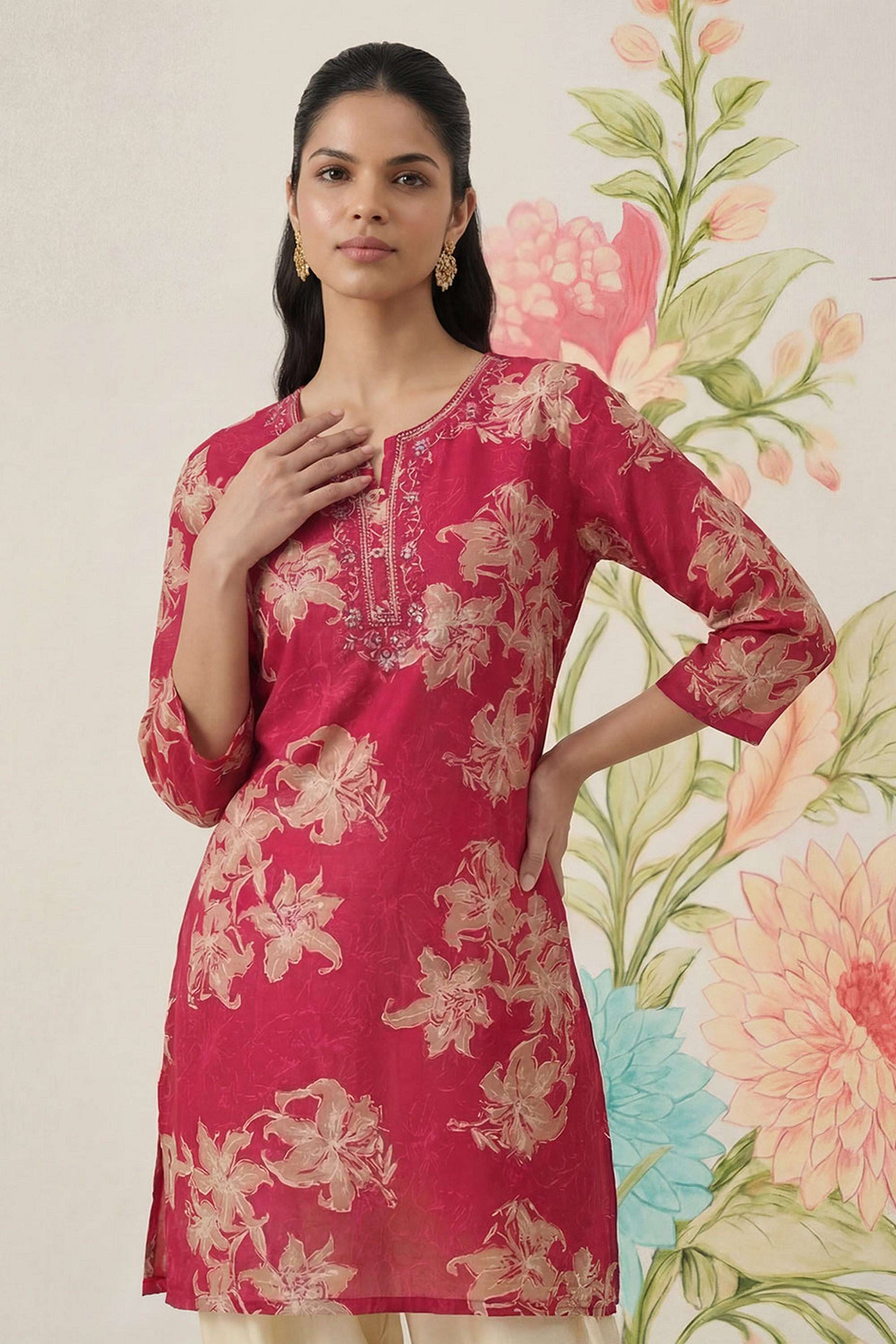 Floral-Cotton-Round-Neck-Women-Kurta