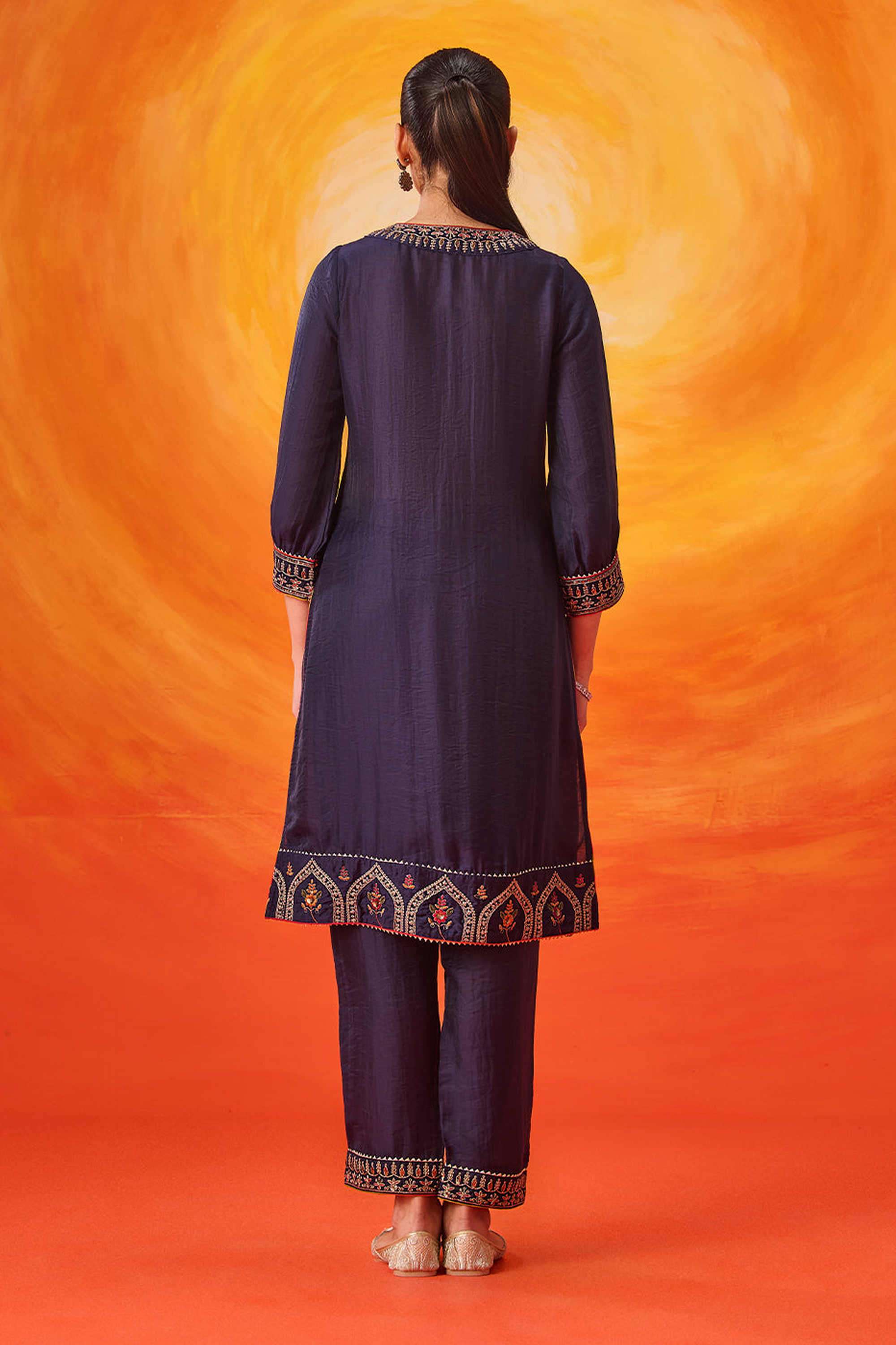 Embroidered-Cotton-Round-Neck-Women-Kurta-with-Pant
