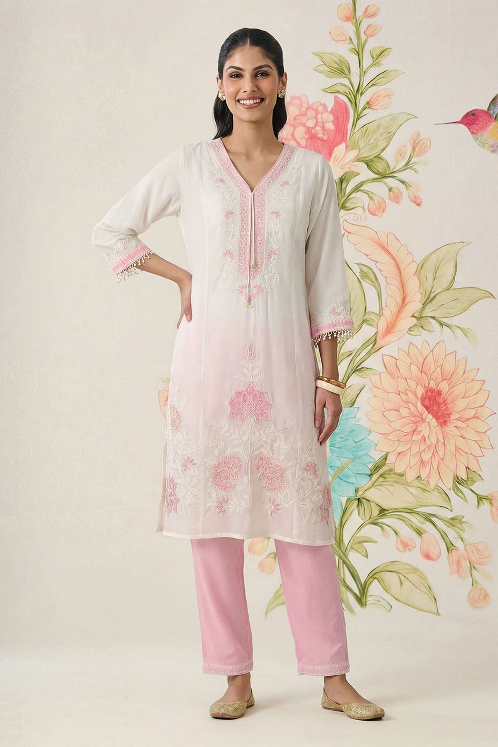 Embroidered-Cotton-V-Neck-Women-Kurta-with-Pant-and-Dupatta