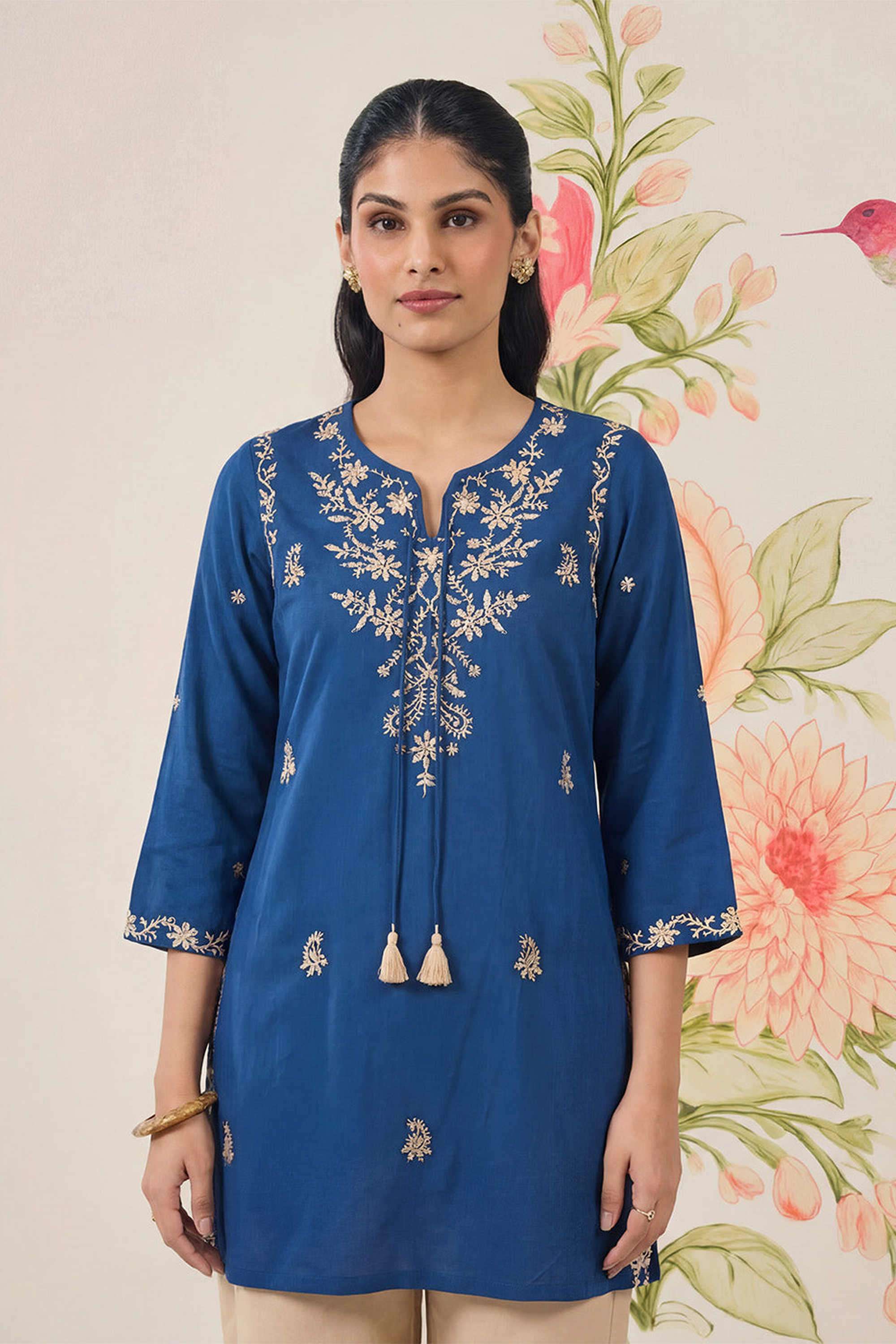 Embroidered-Cotton-Round-Neck-Women-Kurti