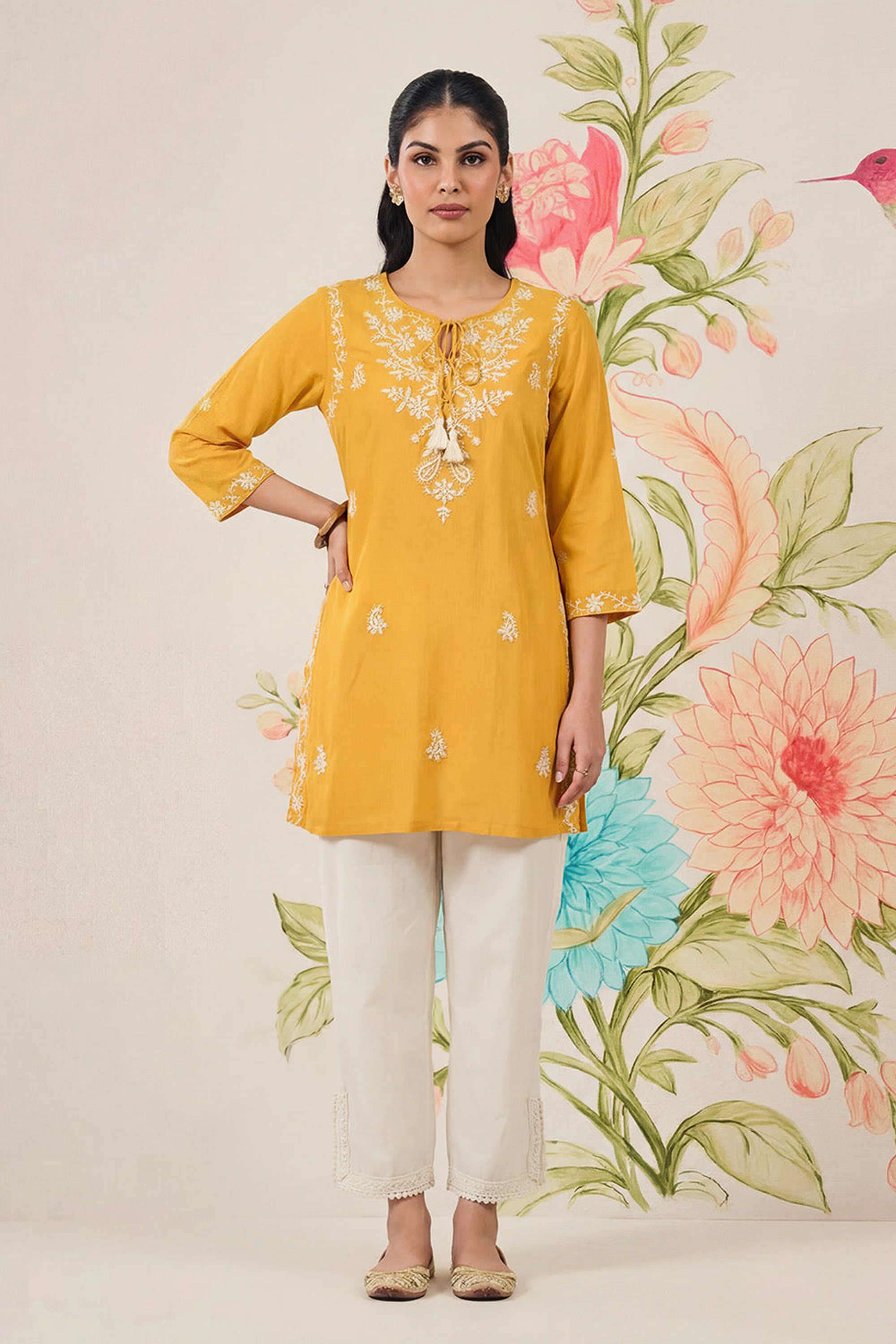 Embroidered-Cotton-Round-Neck-Women-Kurti
