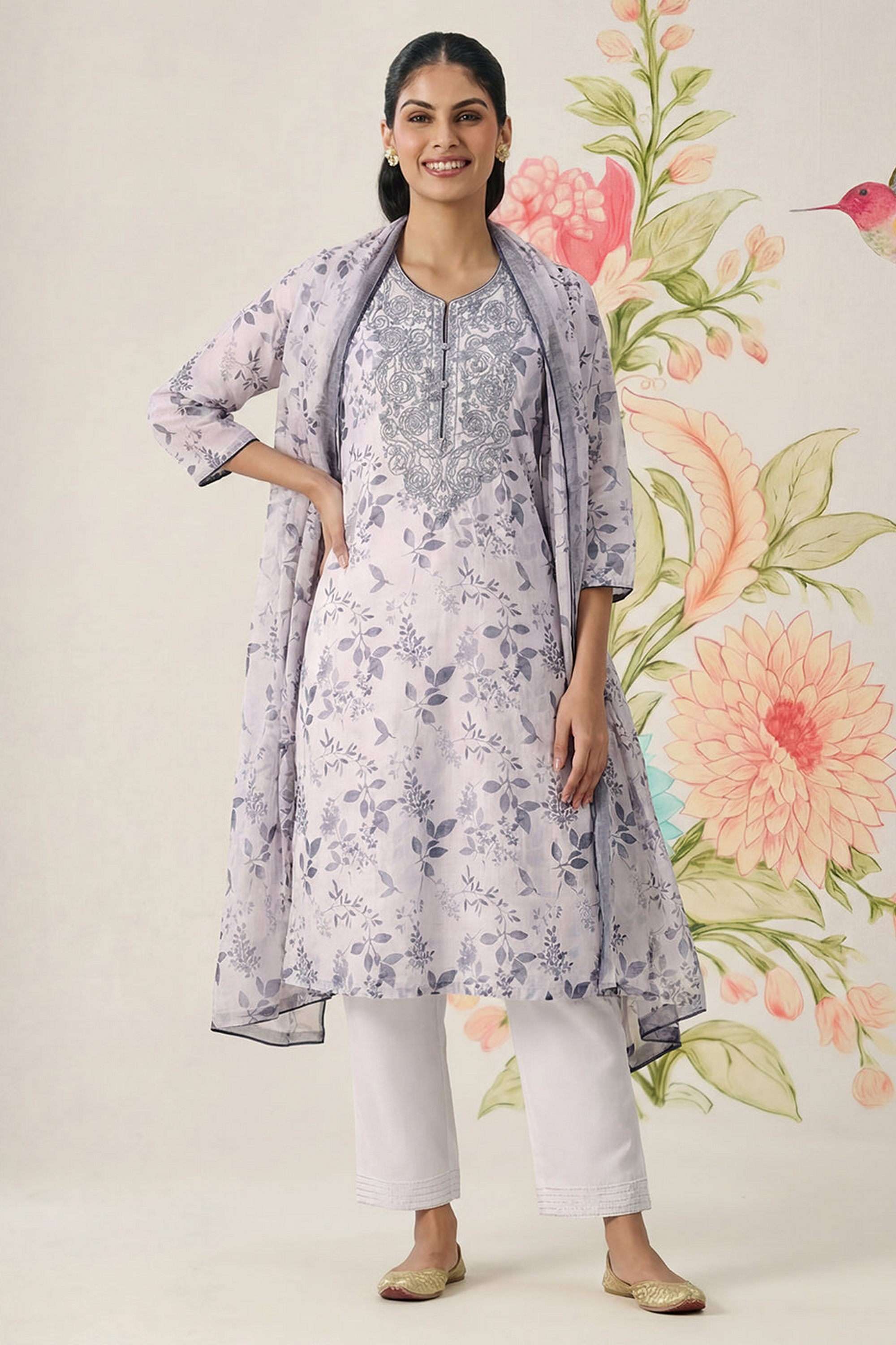 Floral-Cotton-Round-Neck-Women-Kurta-with-Pant-and-Dupatta