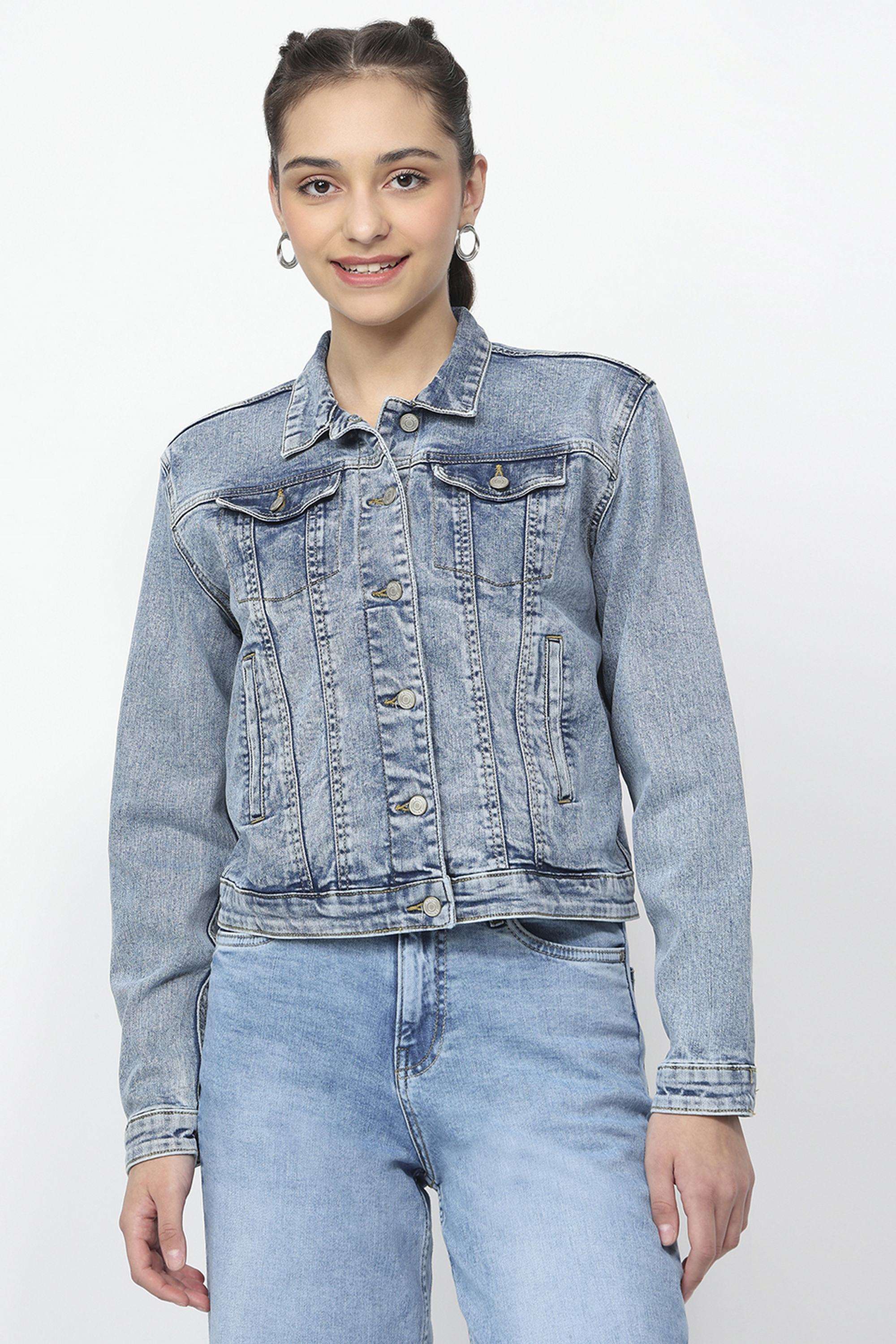 Solid-Blended-Fabric-Collared-Women-s-Jacket