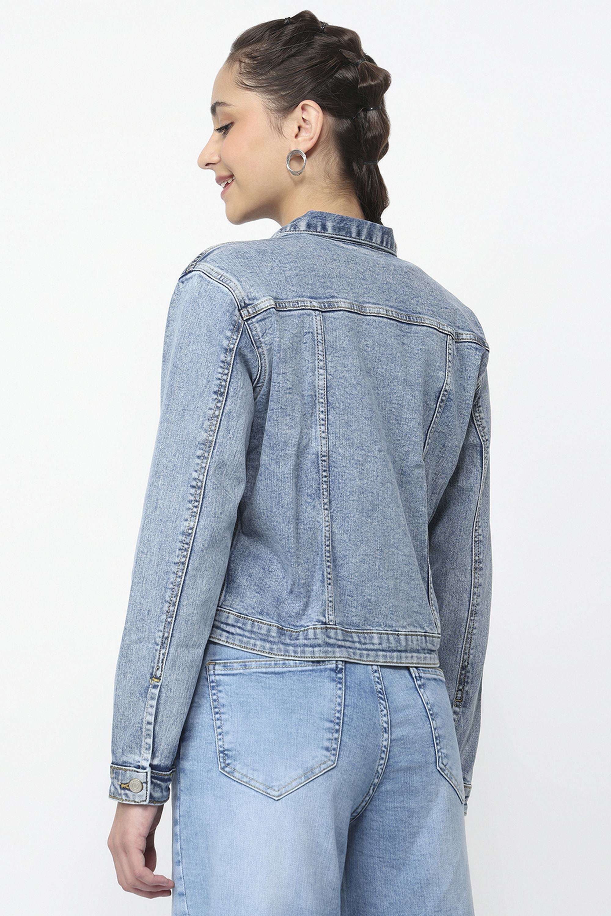 Solid-Blended-Fabric-Collared-Women-s-Jacket