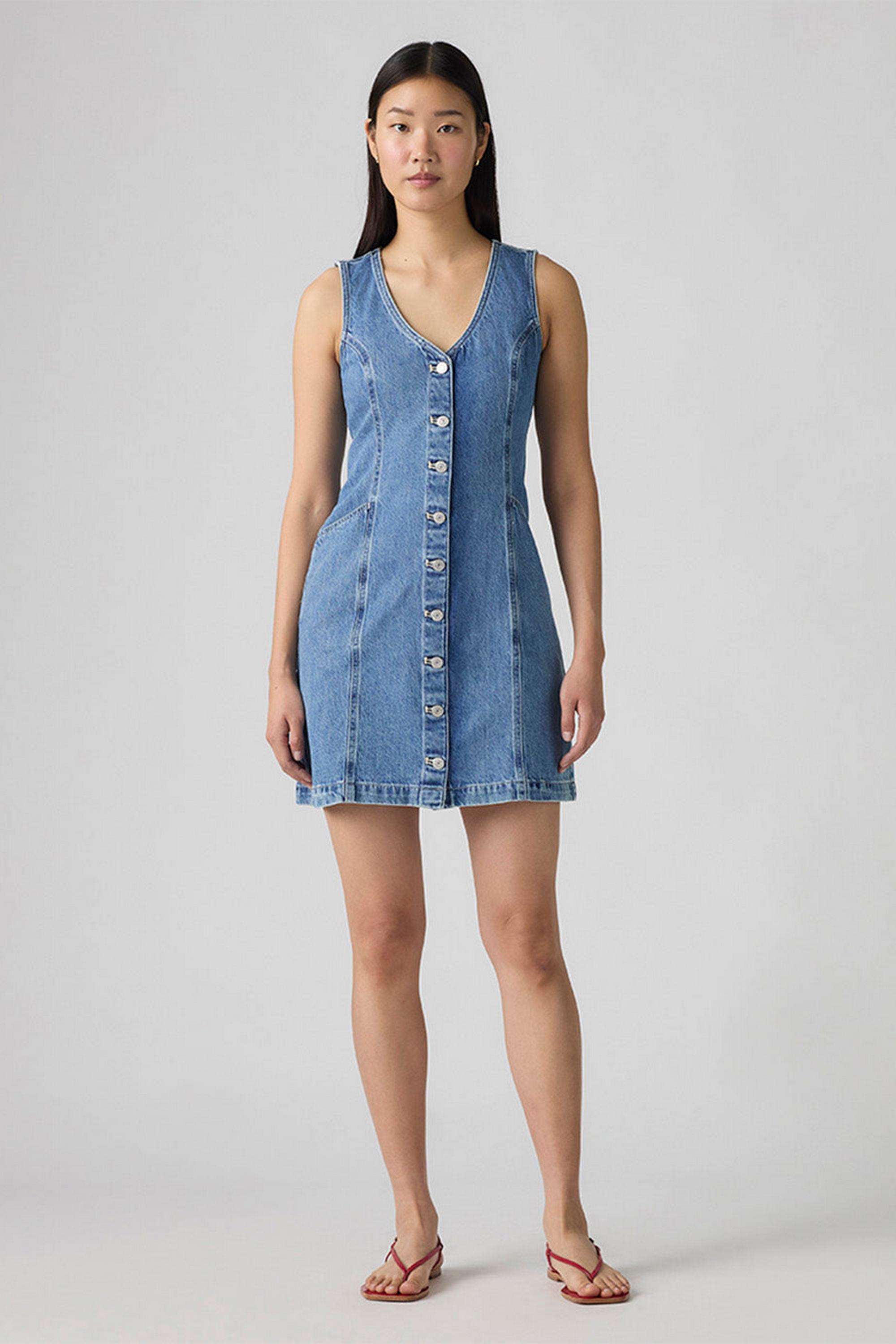 Solid V-Neck Cotton Women Dress-image-27