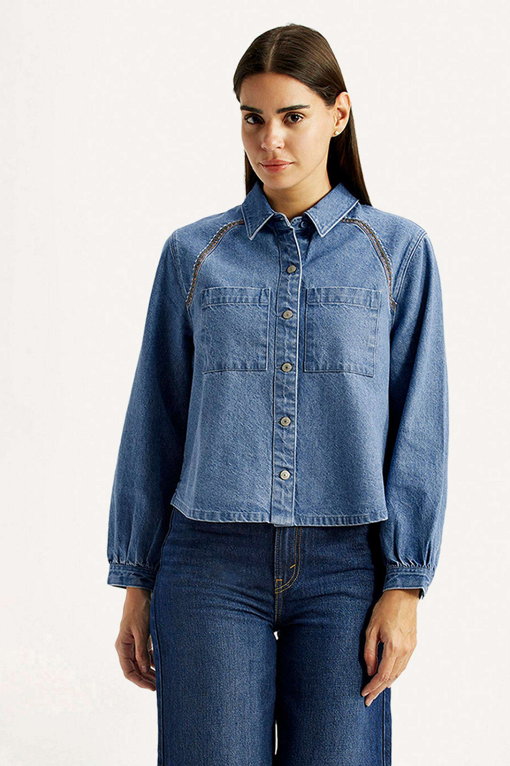 Solid-Cotton-Collared-Women-s-Shirt