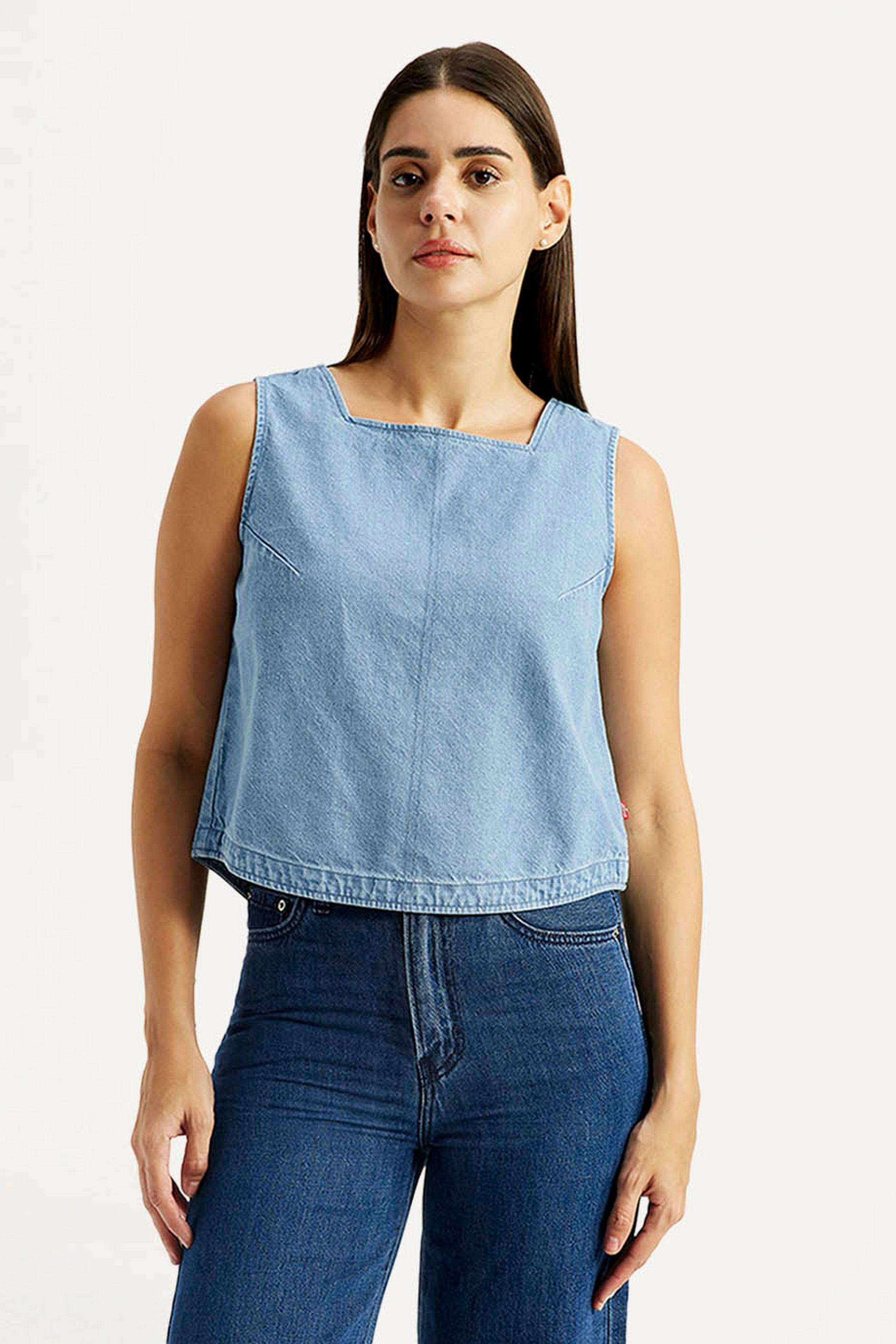 Solid-Cotton-Square-Neck-Women-s-Top