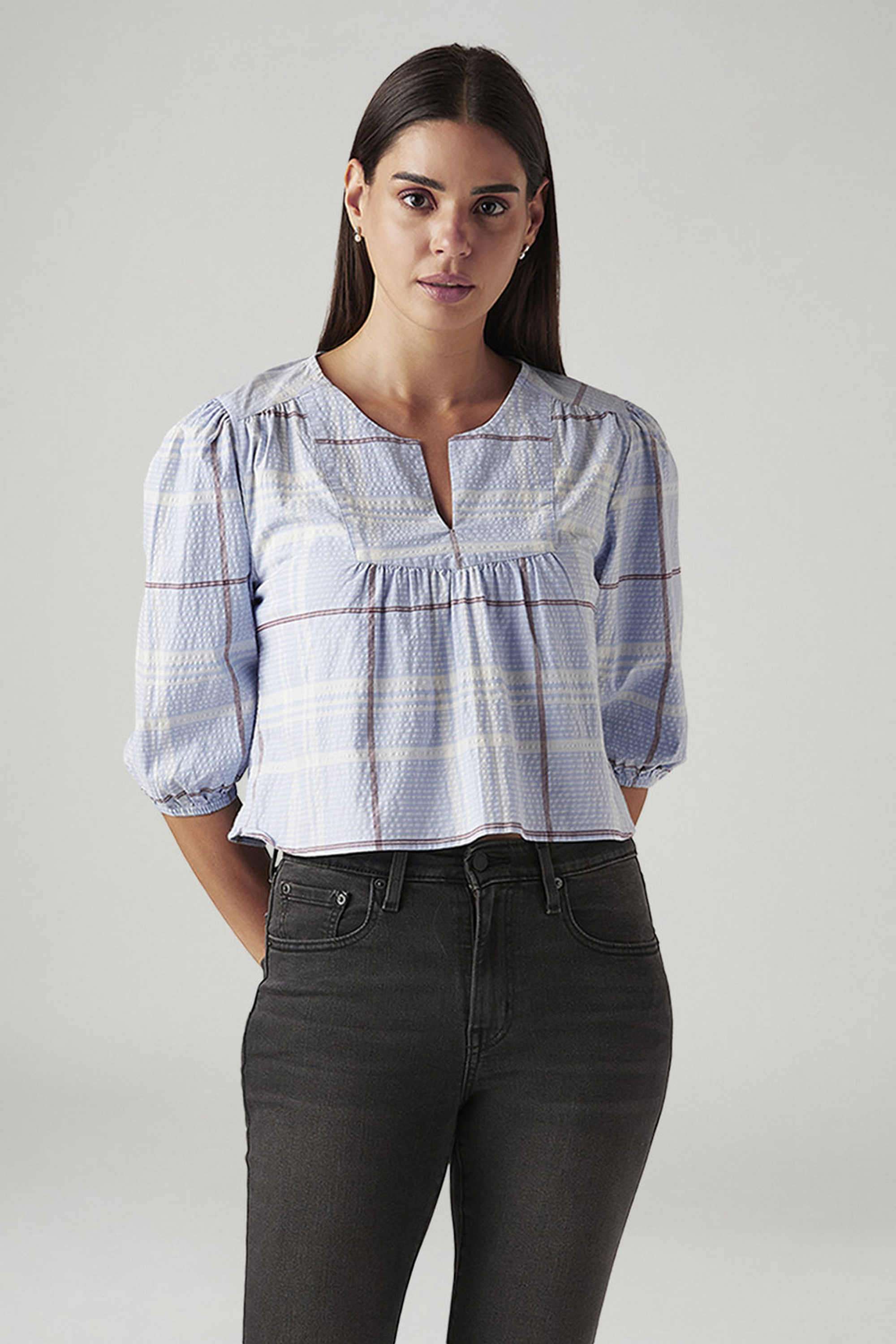 levis Checks Cotton V-Neck Women's Top-picture-23