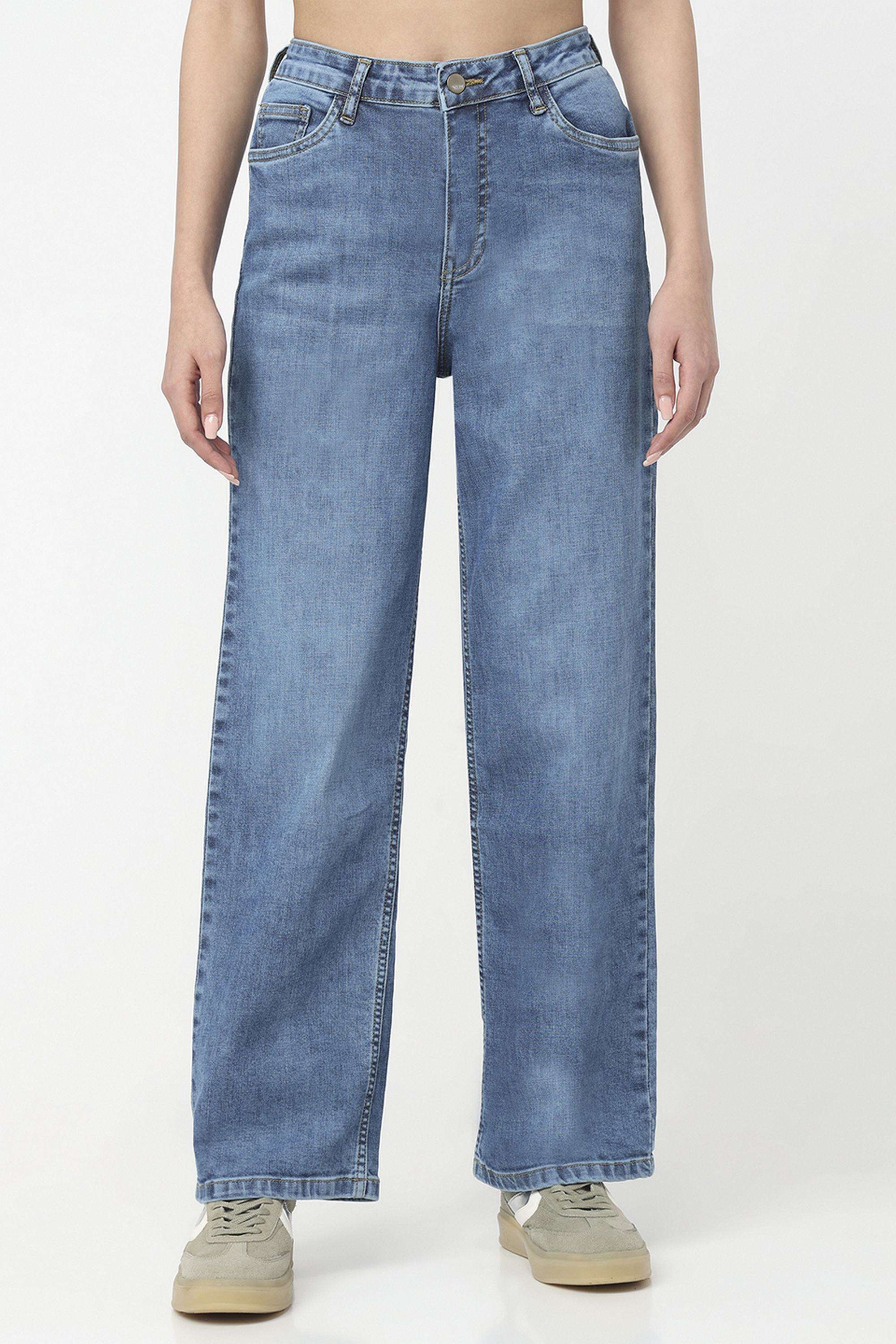 Solid-Straight-Fit-Blended-Fabric-Women-s-Casual-Wear-Jeans