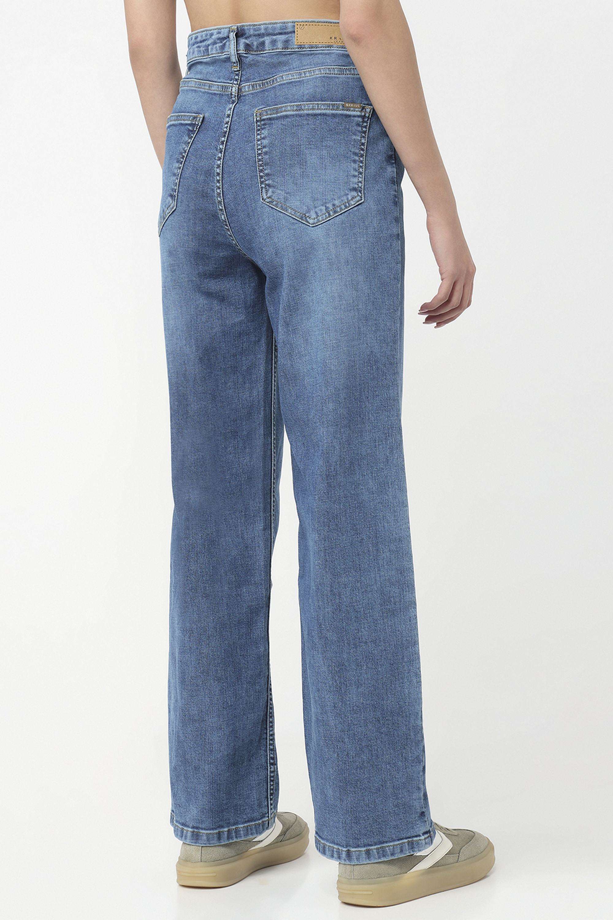 Solid-Straight-Fit-Blended-Fabric-Women-s-Casual-Wear-Jeans