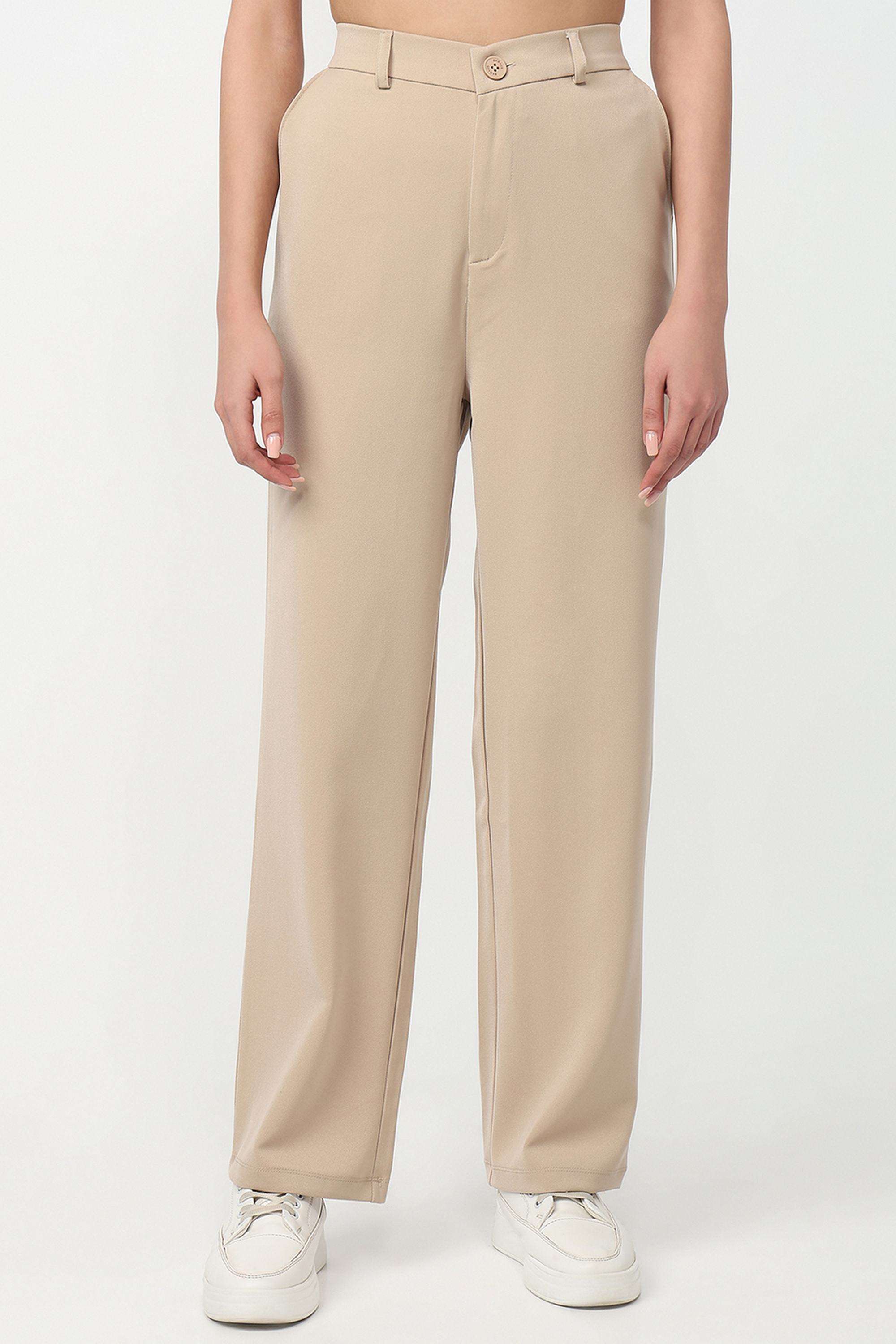 Solid-Straight-Fit-Polyester-Women-s-Casual-Wear-Trousers
