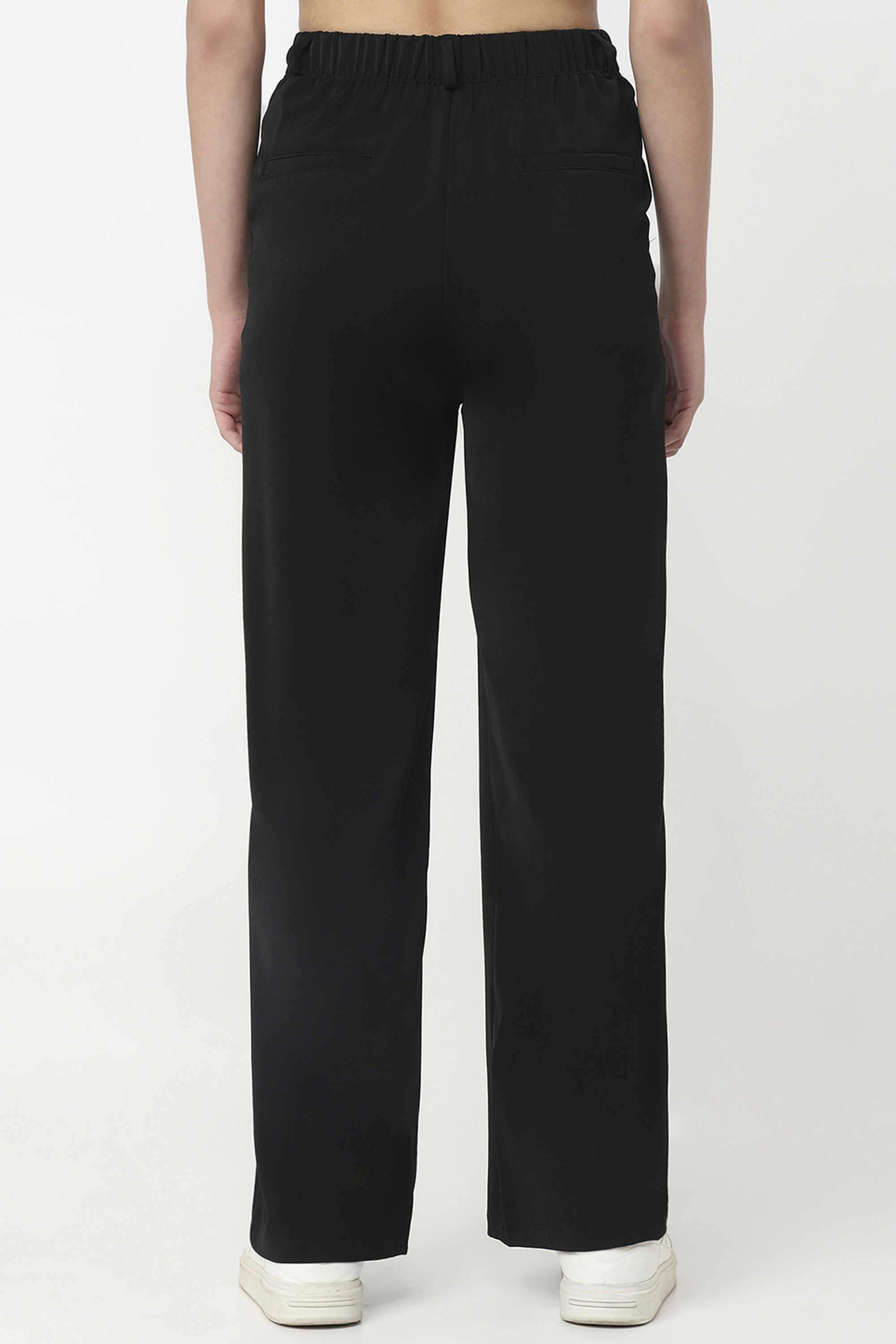 Solid-Wide-Leg-Fit-Blended-Fabric-Women-s-Casual-Wear-Trousers