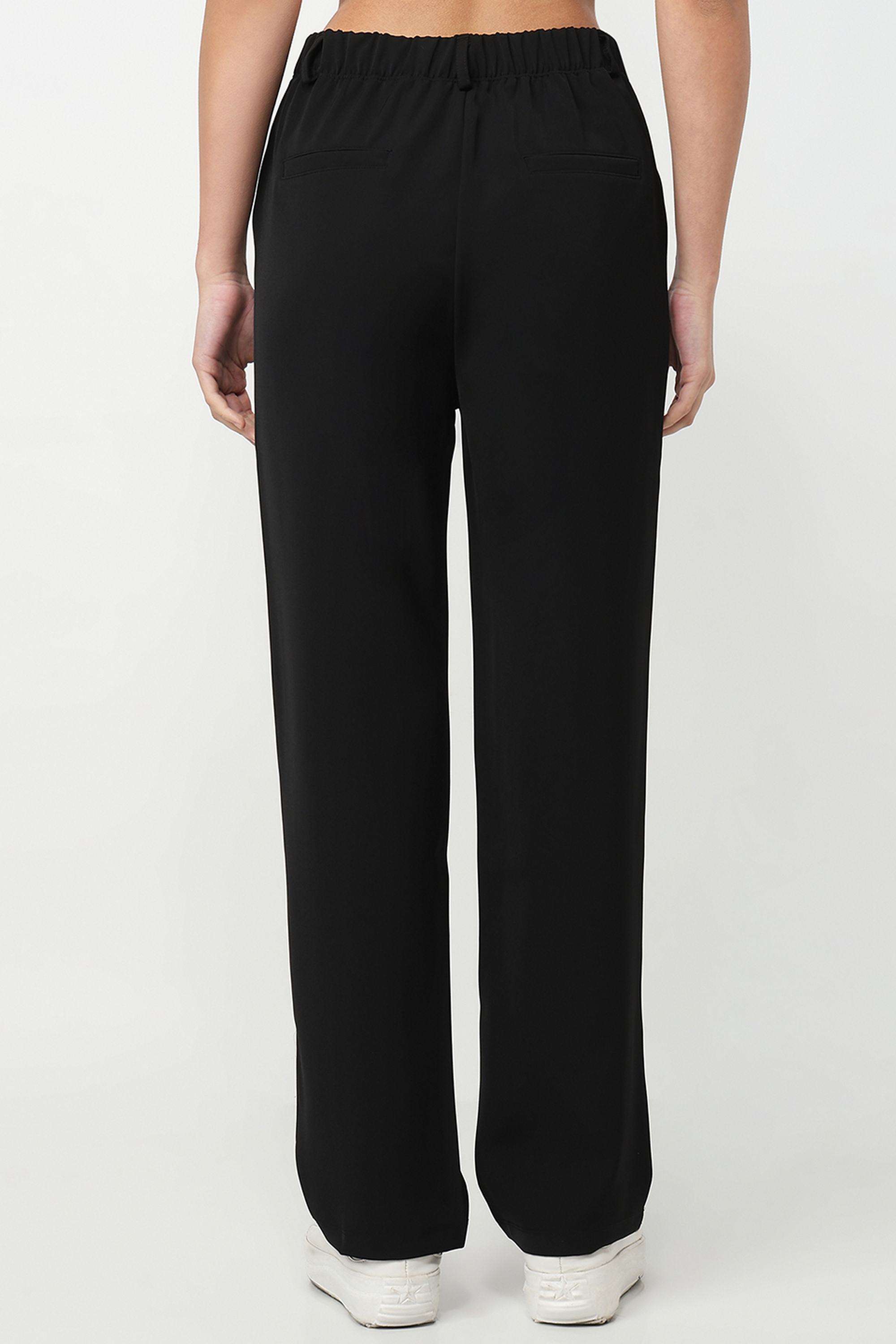 Solid-Straight-Fit-Blended-Fabric-Women-s-Casual-Wear-Trousers