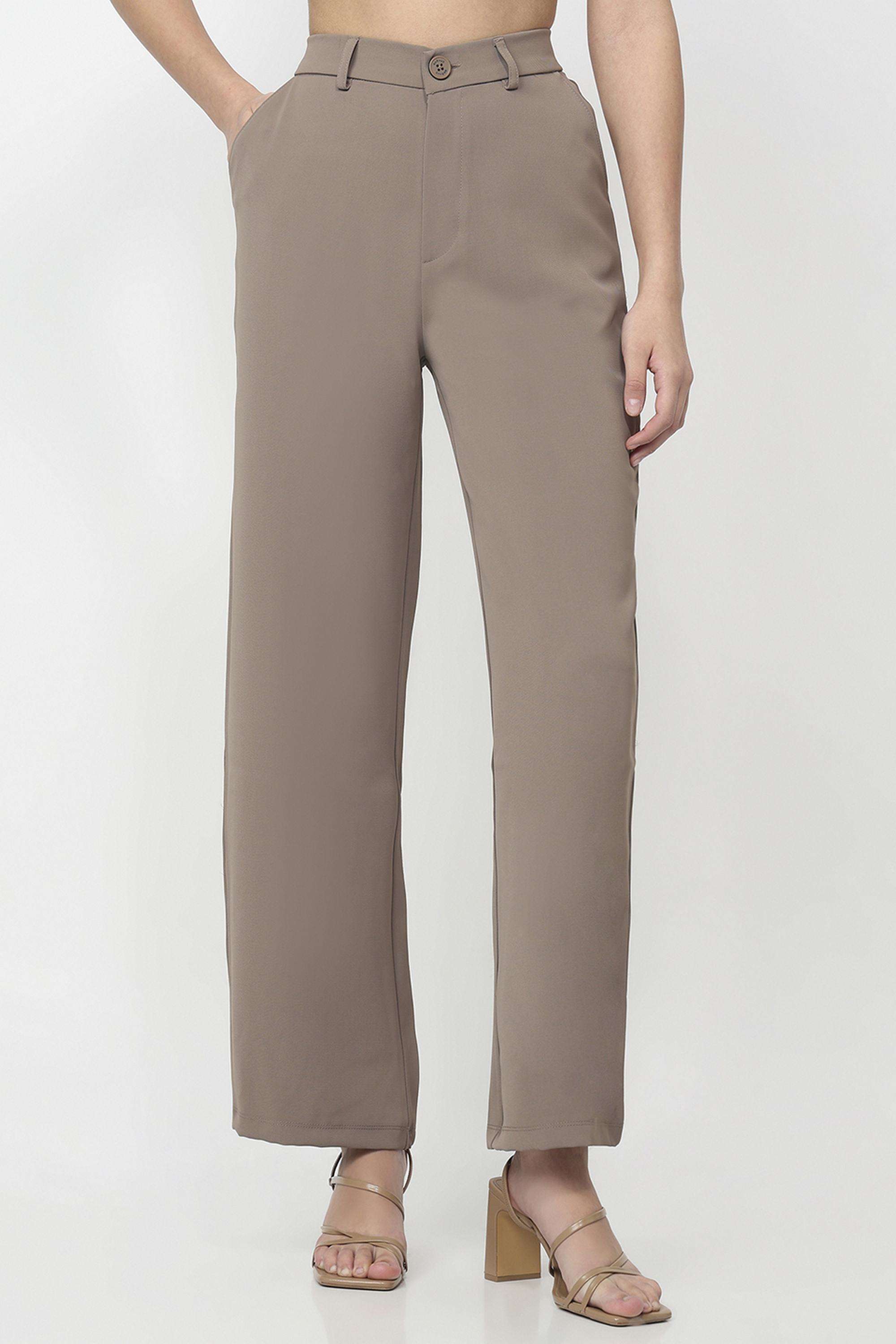 Solid-Wide-Leg-Fit-Blended-Fabric-Women-s-Casual-Wear-Trousers