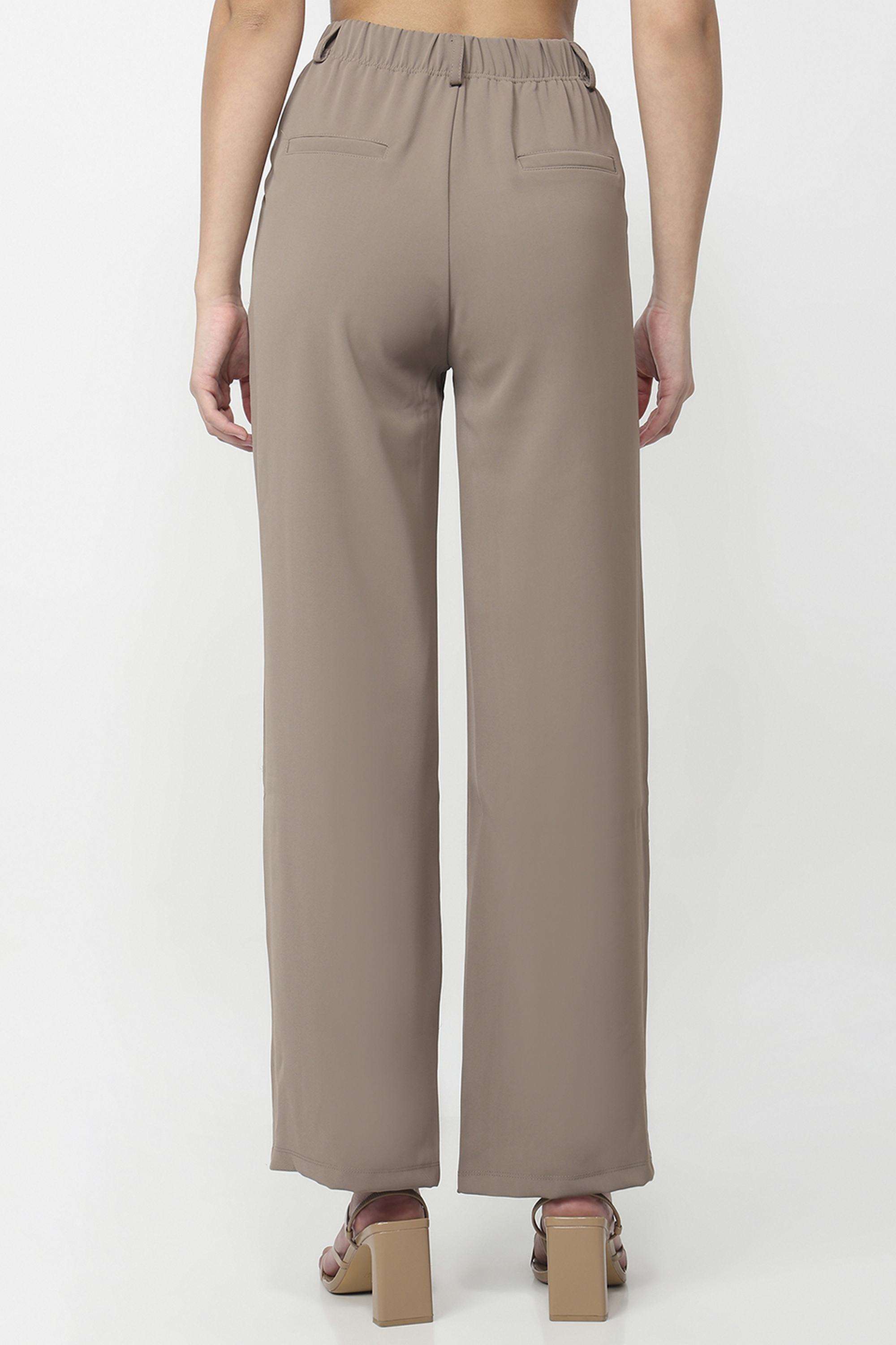 Solid-Wide-Leg-Fit-Blended-Fabric-Women-s-Casual-Wear-Trousers