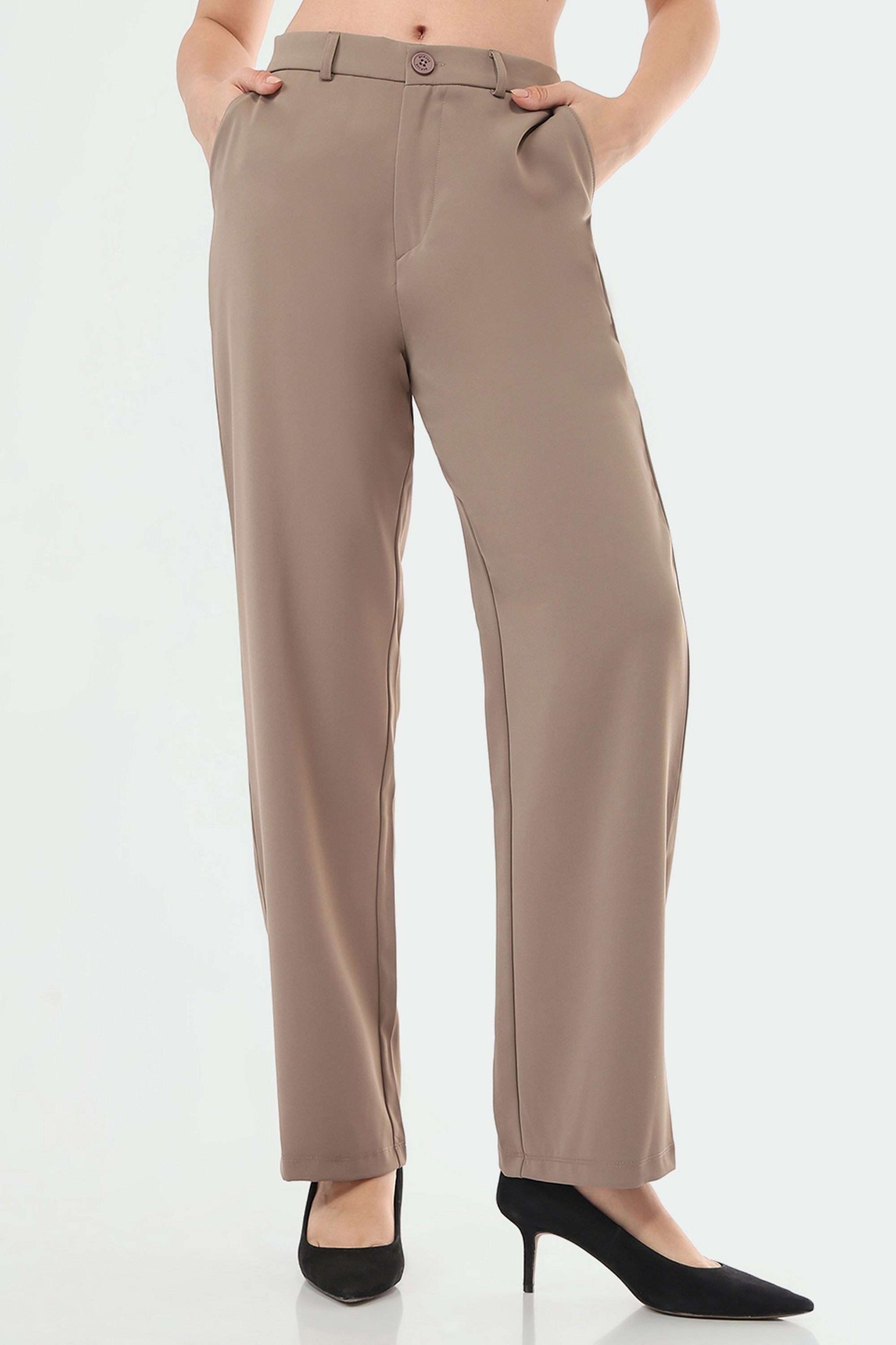 kraus Solid Straight Fit Polyester Spandex Blend Women's Casual Wear Trousers-picture-36