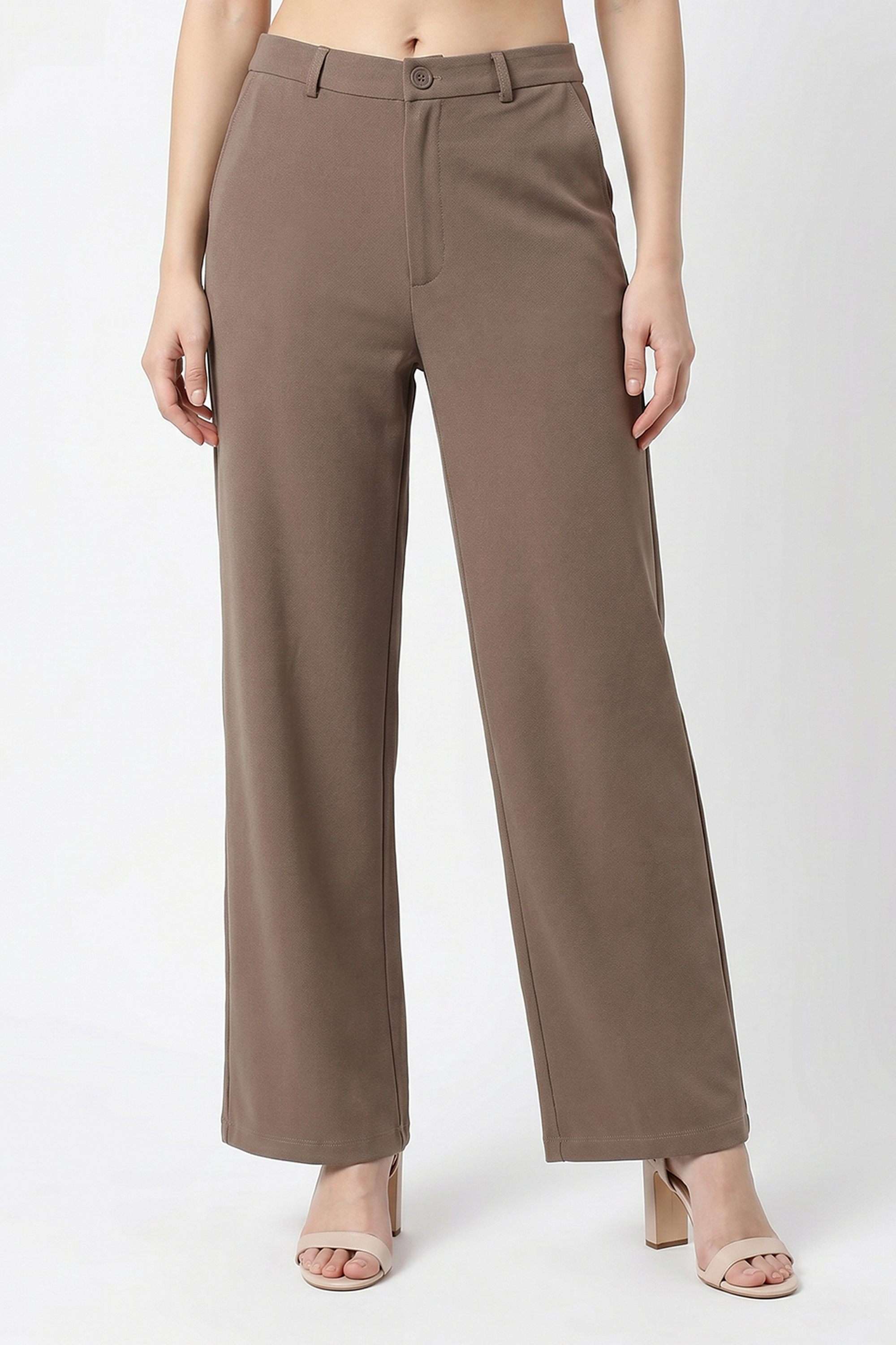 kraus Solid Straight Fit Polyester Spandex Blend Women's Casual Wear Trousers-picture-13