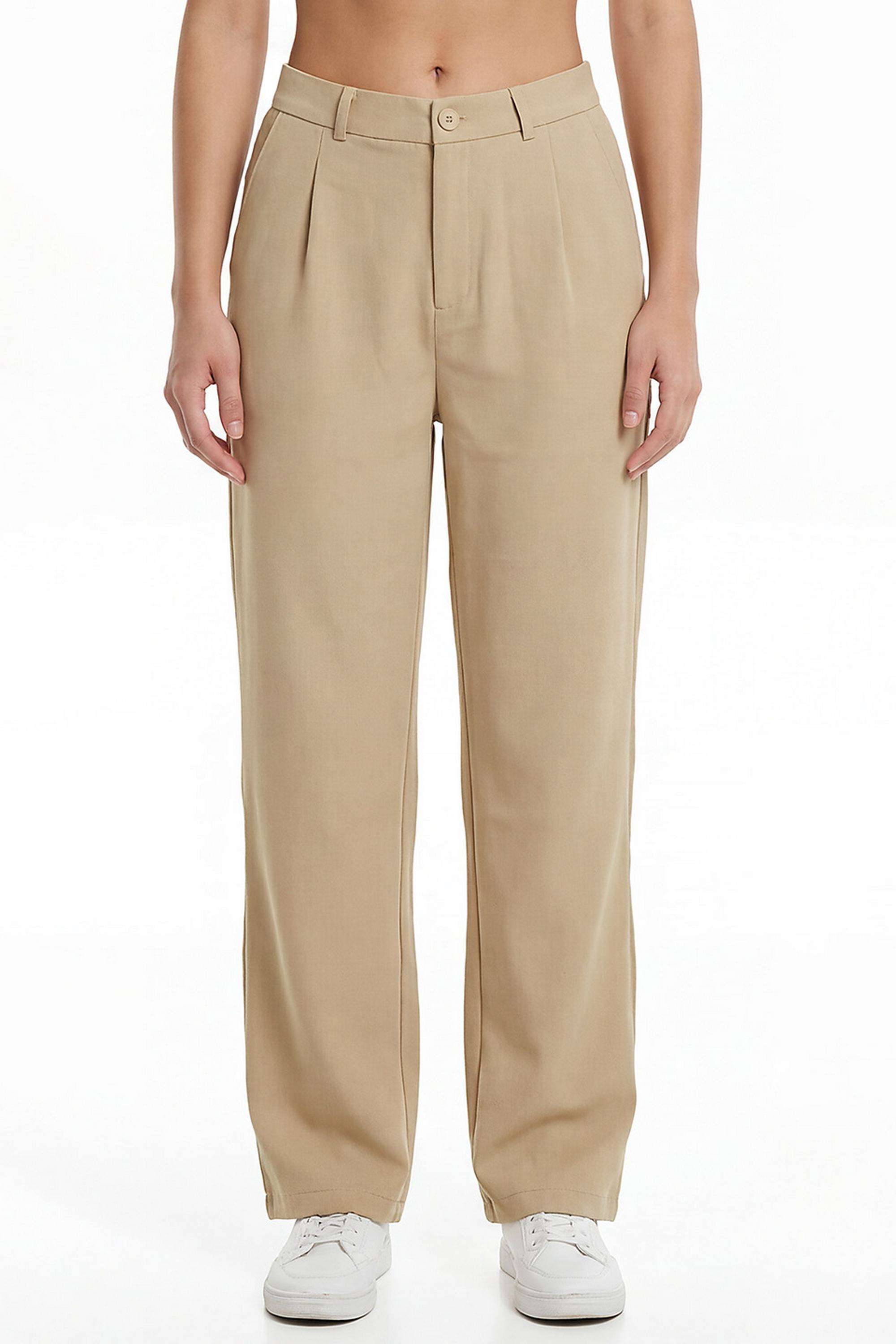 Solid-Blended-Straight-Fit-Women-s-Pants