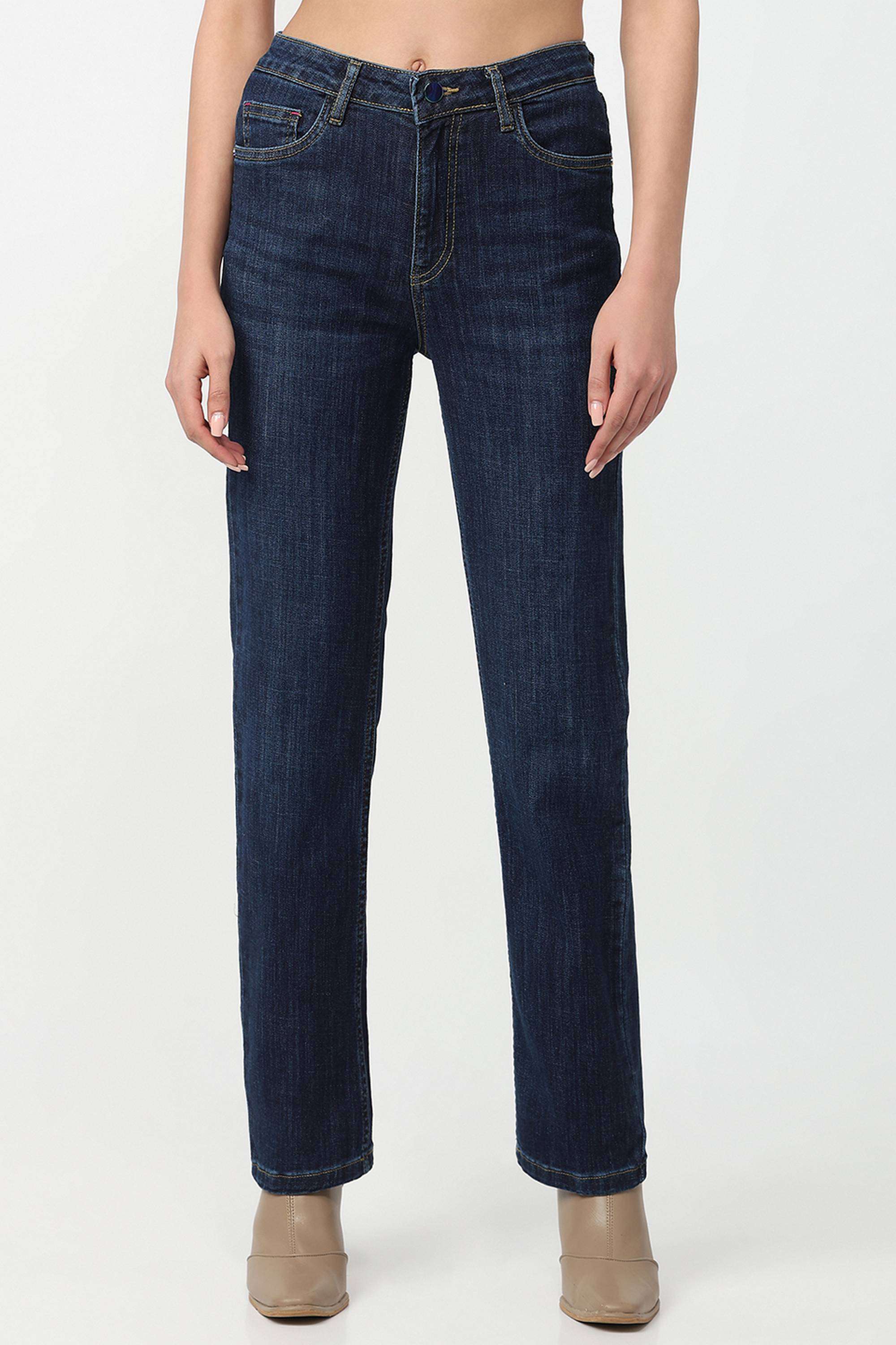 High-Rise-Blended-Fabric-Straight-Fit-Women-s-Jeans