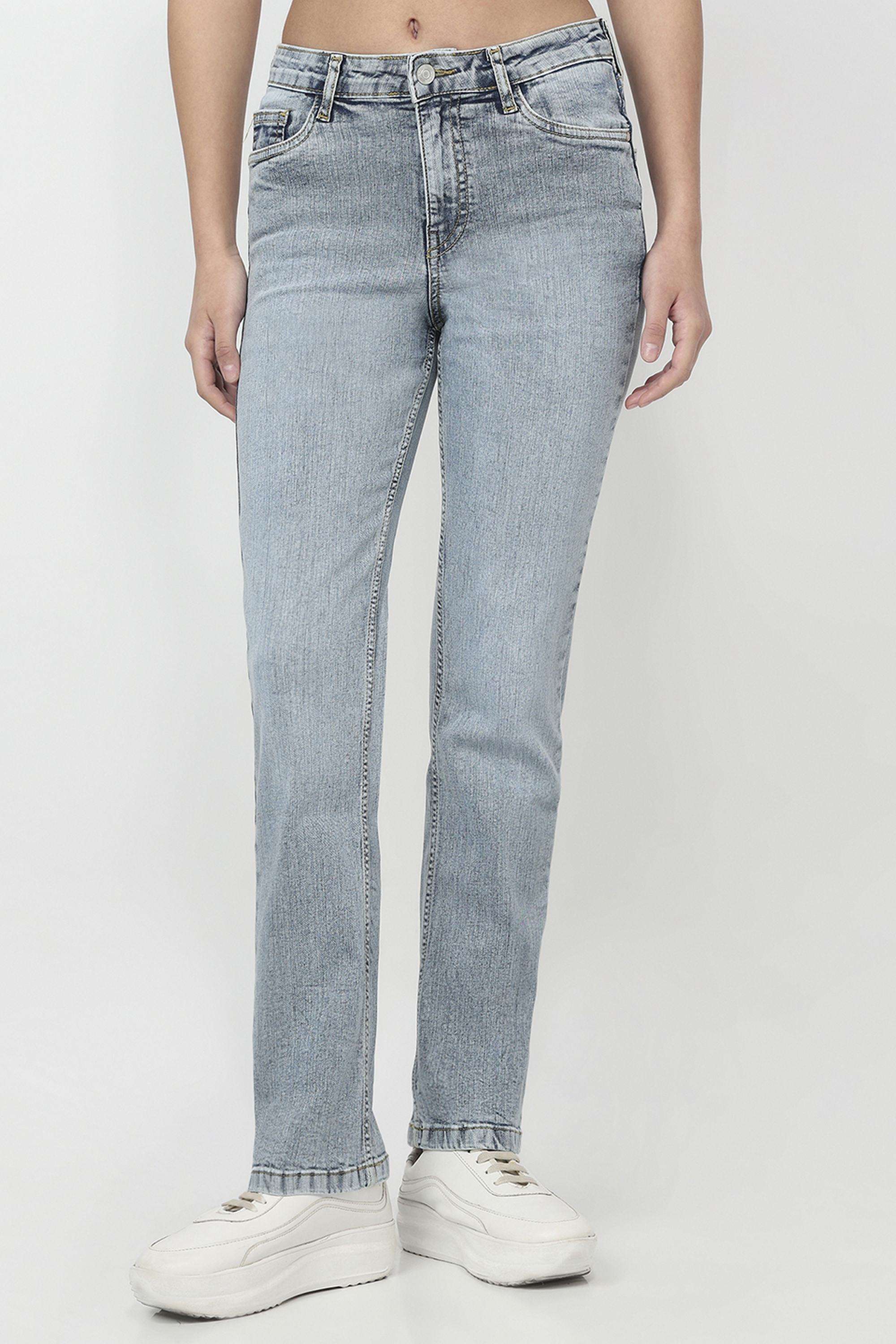 Solid-Straight-Fit-Blended-Fabric-Women-s-Casual-Wear-Jeans