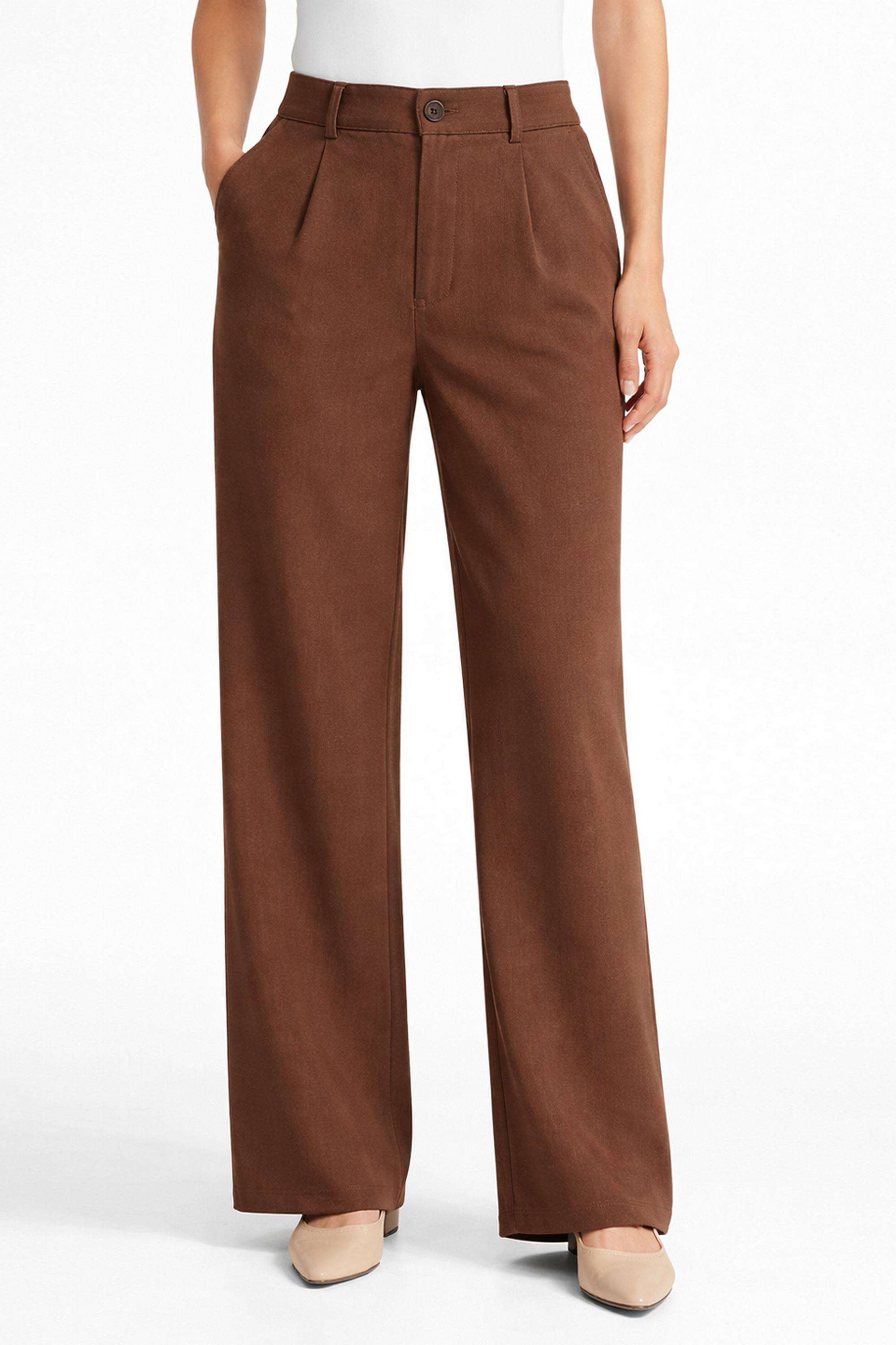 Solid-Wide-Leg-Fit-Polyester-Women-s-Casual-Wear-Trousers