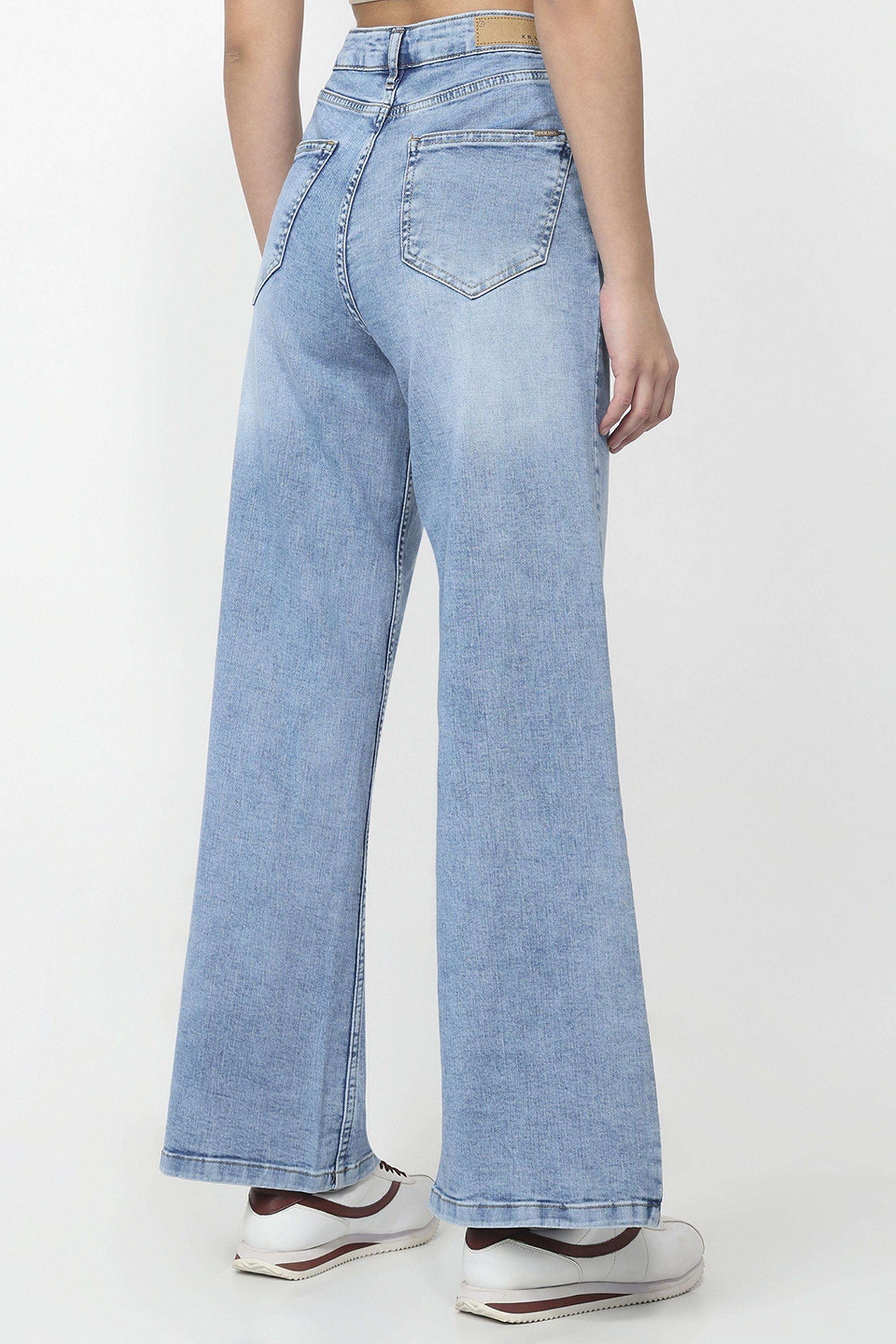 Solid-Wide-Leg-Fit-Blended-Fabric-Women-s-Casual-Wear-Jeans