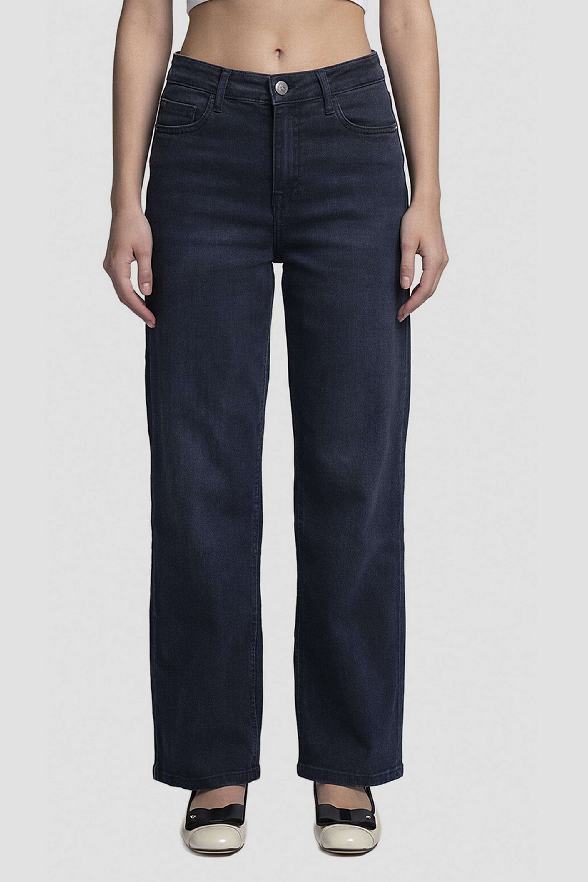 Solid-Blended-Wide-Leg-Fit-Women-s-Jeans