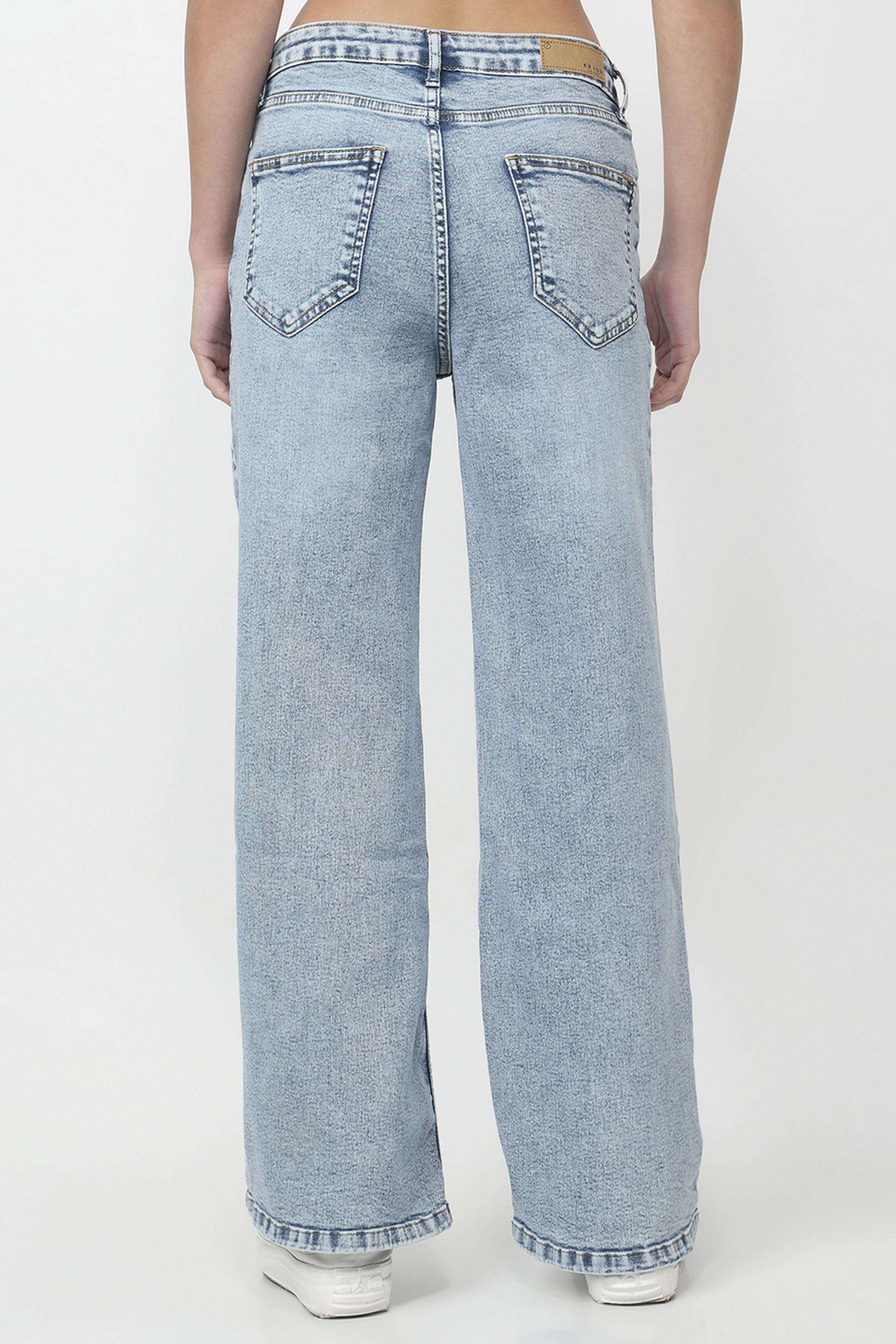 Solid-Wide-Leg-Fit-Blended-Fabric-Women-s-Casual-Wear-Jeans