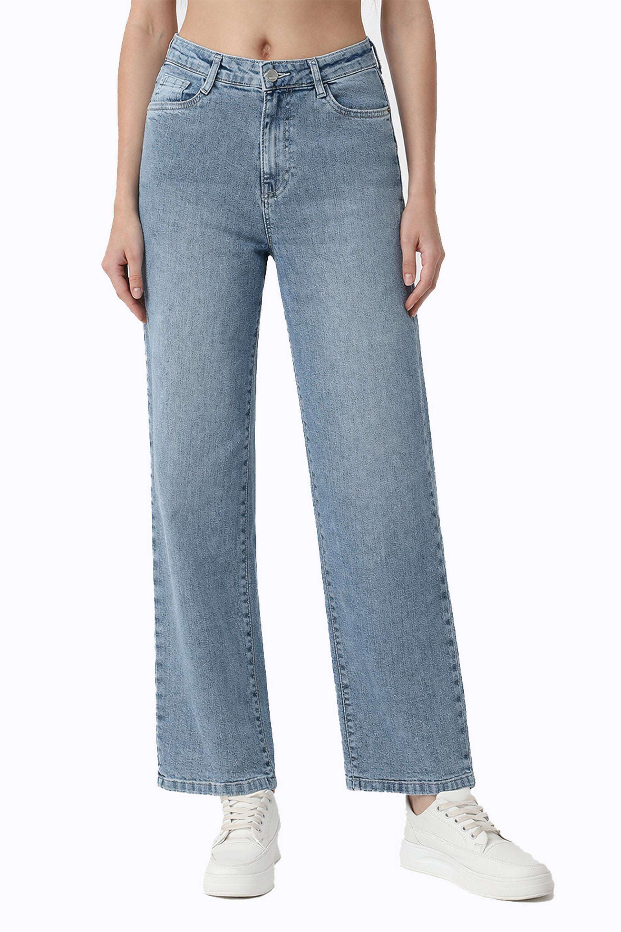 Solid-Straight-Fit-Blended-Fabric-Women-s-Casual-Wear-Jeans
