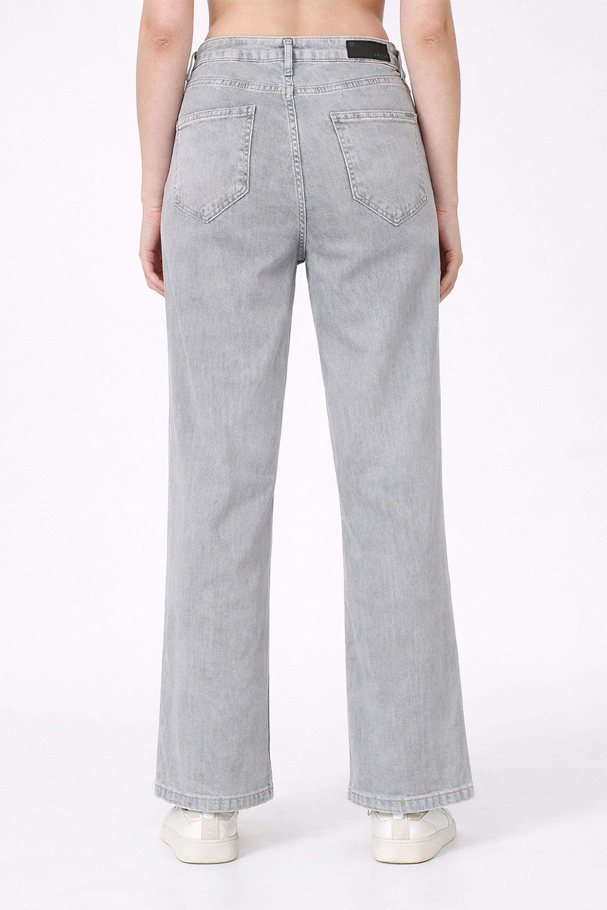 Solid-Wide-Leg-Fit-Blended-Fabric-Women-s-Casual-Wear-Jeans