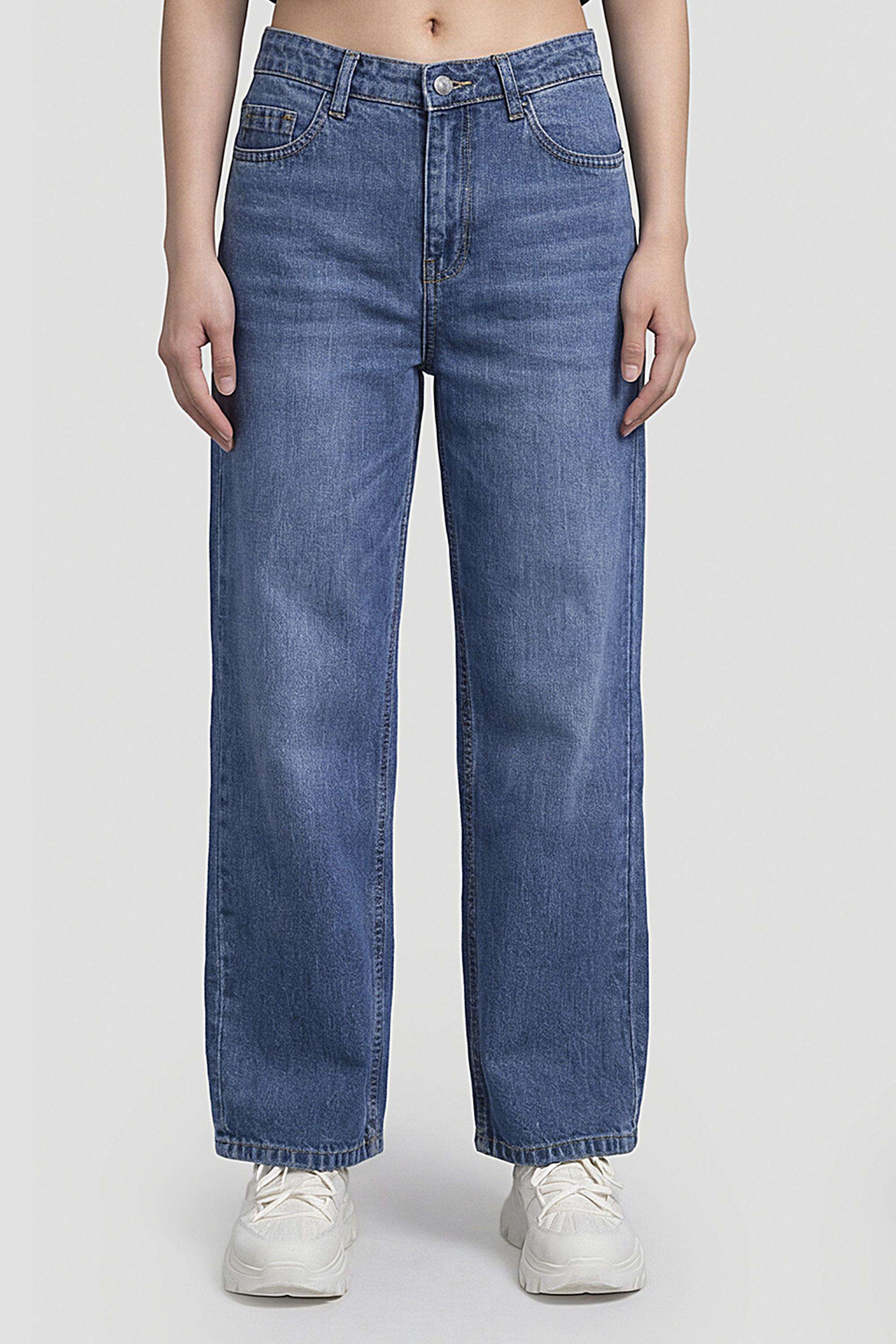 Solid-Blended-Wide-Leg-Fit-Women-s-Jeans