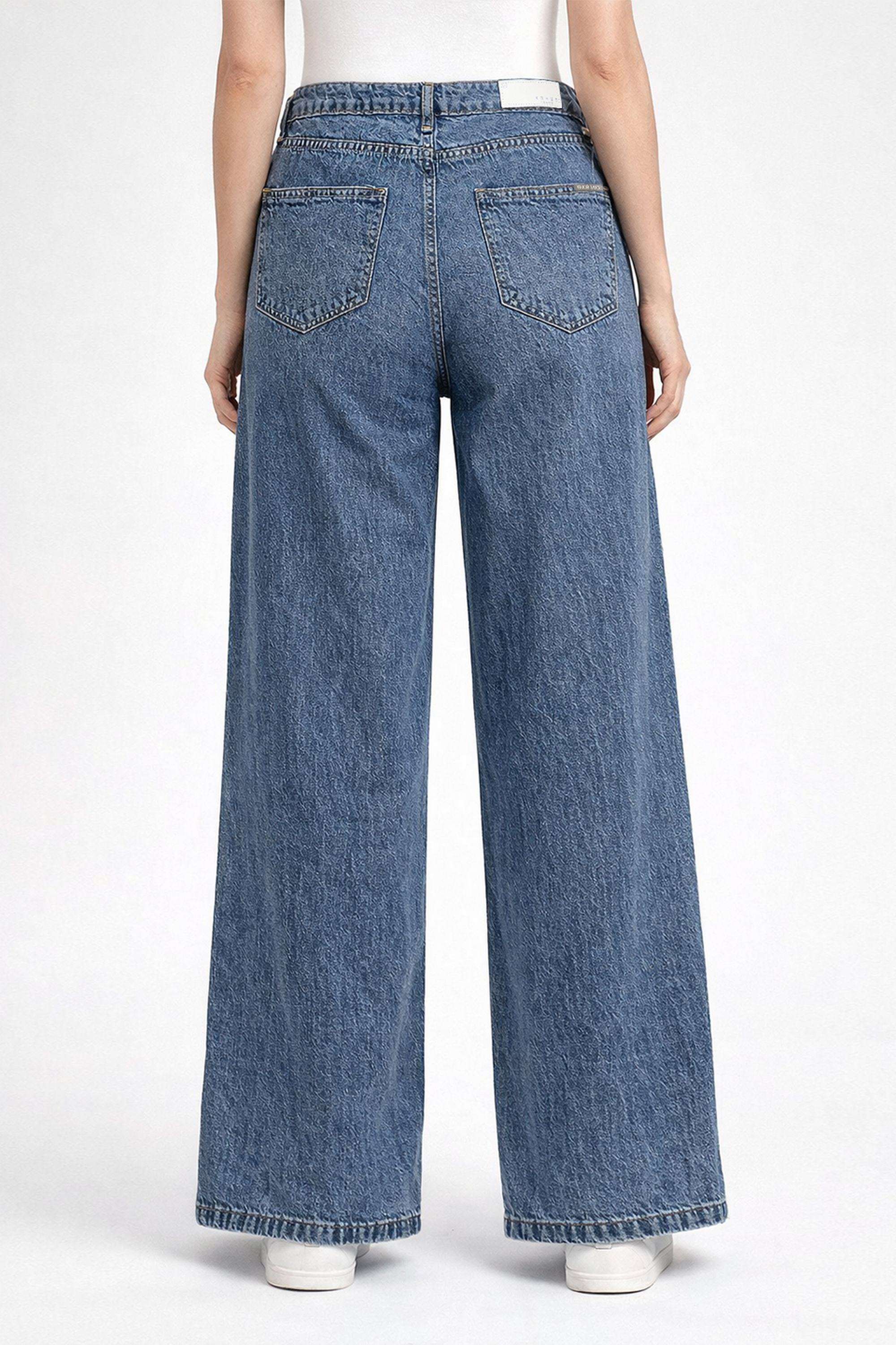 Solid-Wide-Leg-Fit-Cotton-Blend-Women-s-Casual-Wear-Jeans