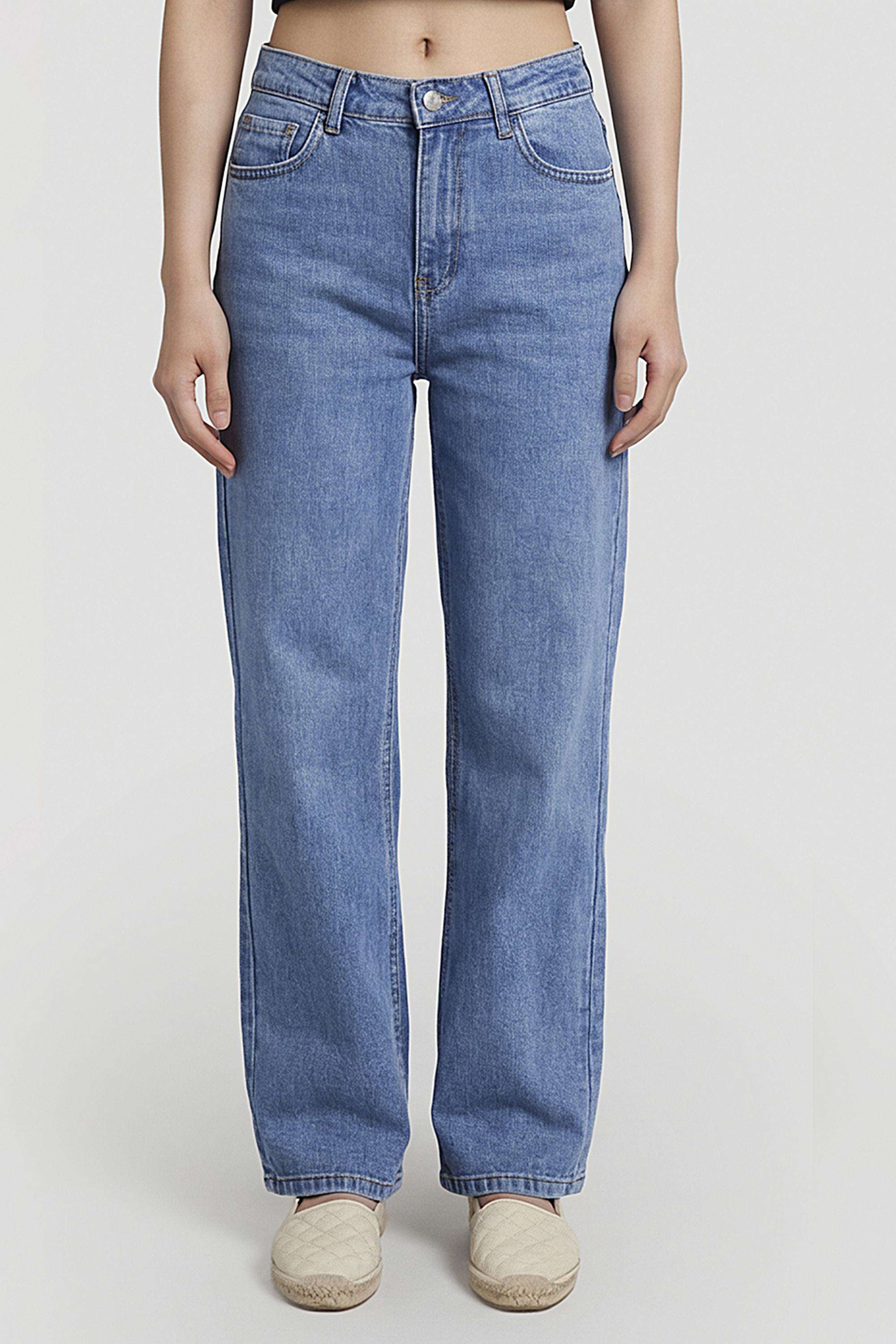 Solid-Blended-Wide-Leg-Fit-Women-s-Jeans