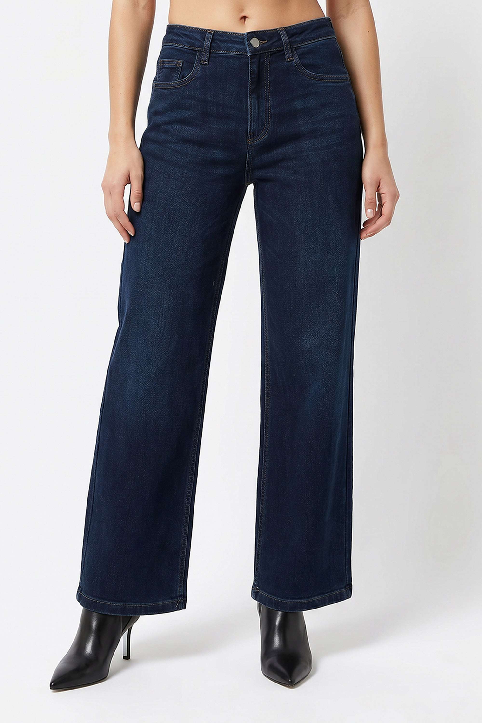 kraus High Rise Light Wash Blended Fabric Wide Leg Fit Women's Jeans-picture-17