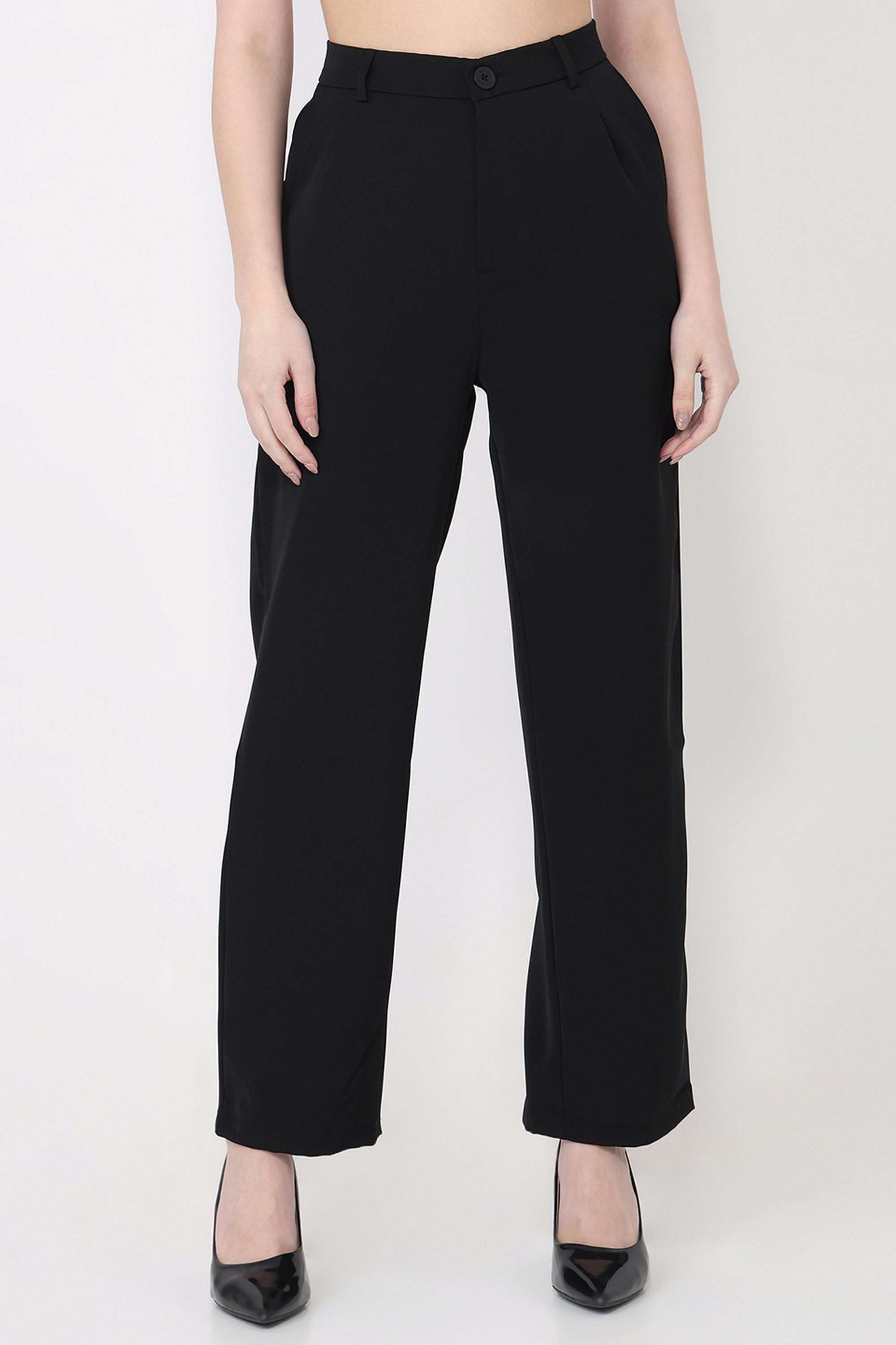 kraus Solid Wide Leg Fit Polyester Spandex Blend Women's Casual Wear Trousers-picture-40