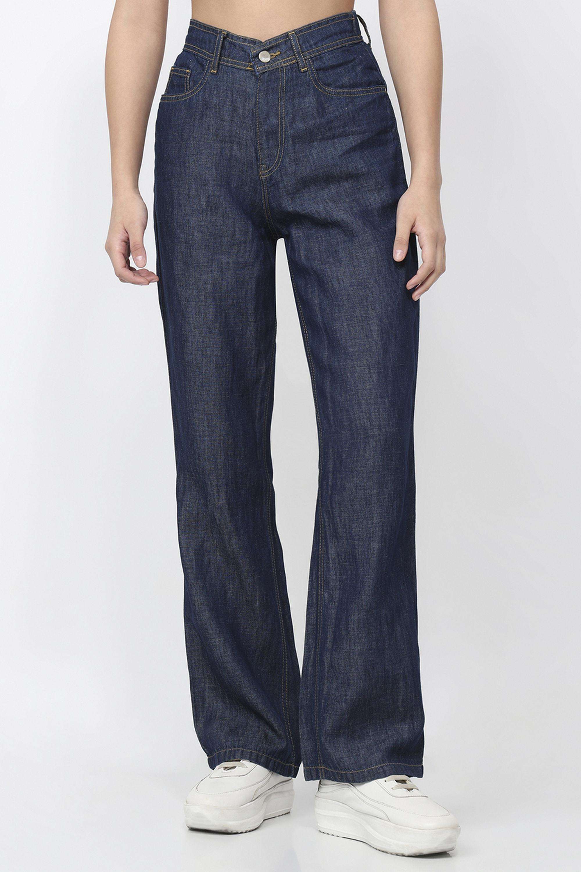 Solid-Relaxed-Fit-Blended-Fabric-Women-s-Casual-Wear-Jeans