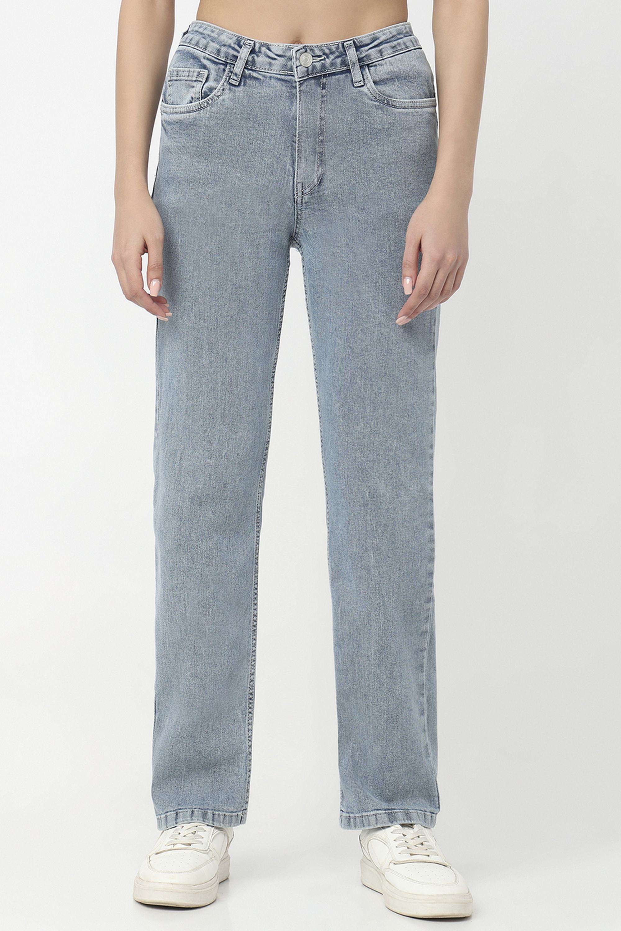 Solid-Straight-Fit-Blended-Fabric-Women-s-Casual-Wear-Jeans