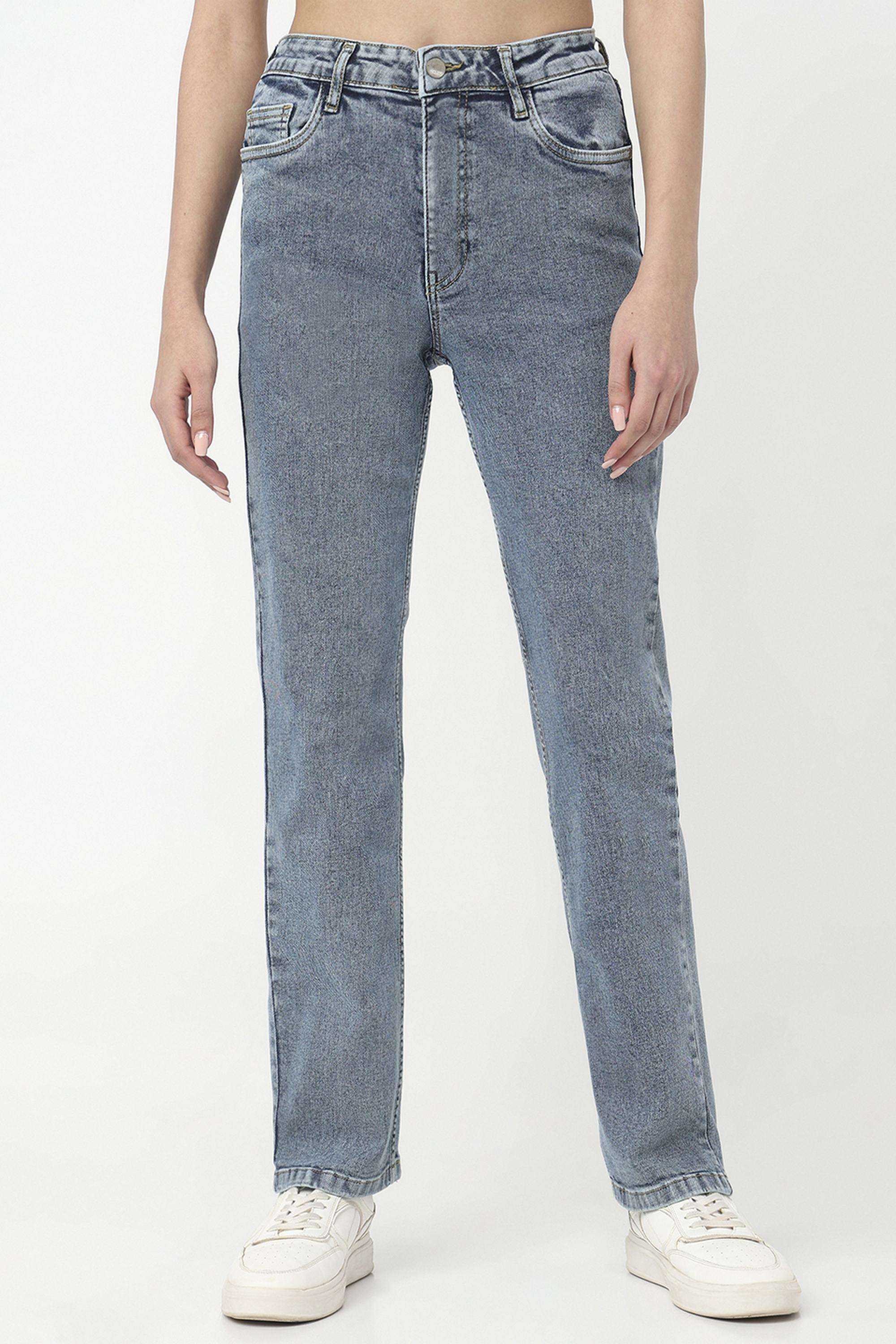 Solid-Straight-Fit-Blended-Fabric-Women-s-Casual-Wear-Jeans