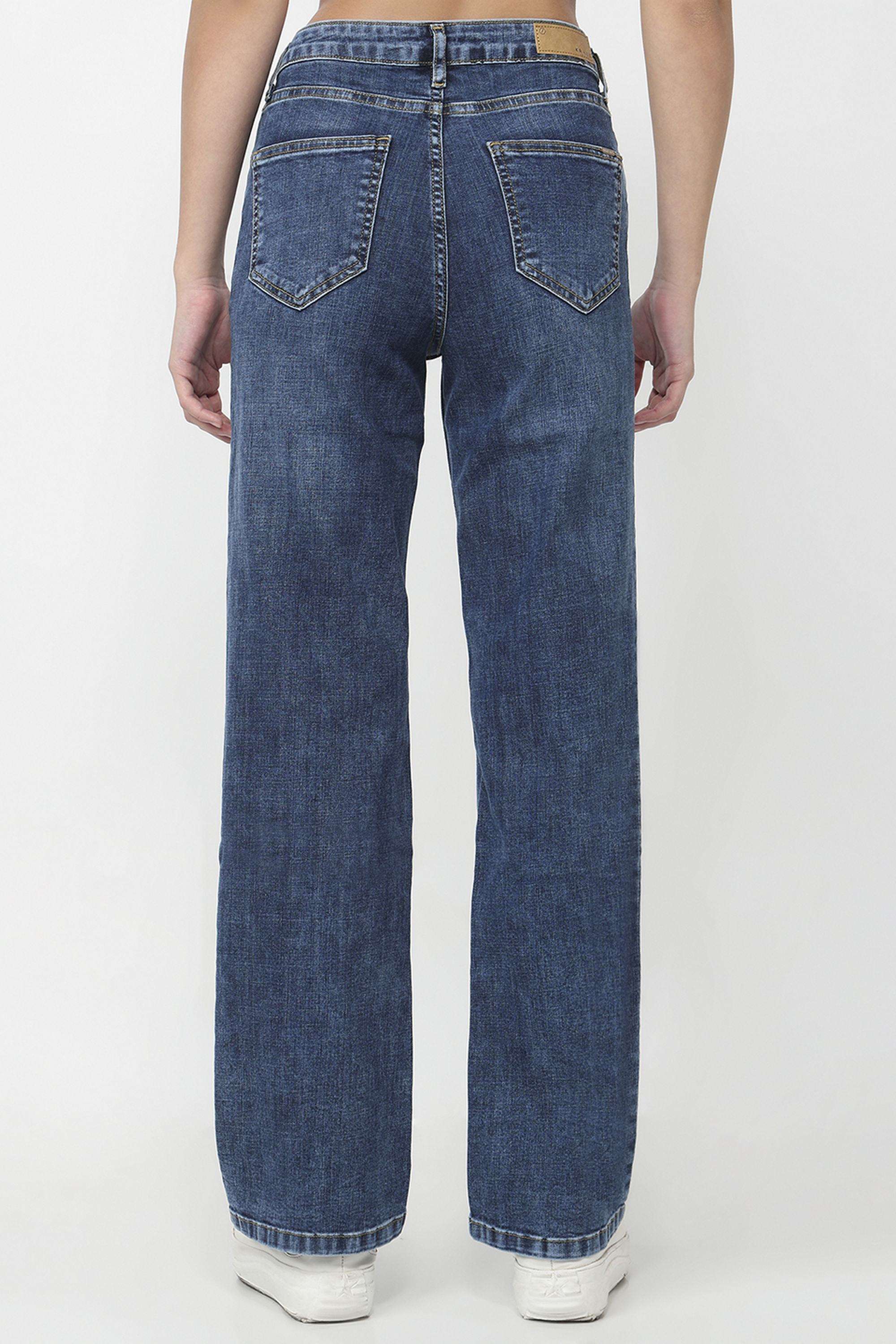 Solid-Wide-Leg-Fit-Blended-Fabric-Women-s-Casual-Wear-Jeans
