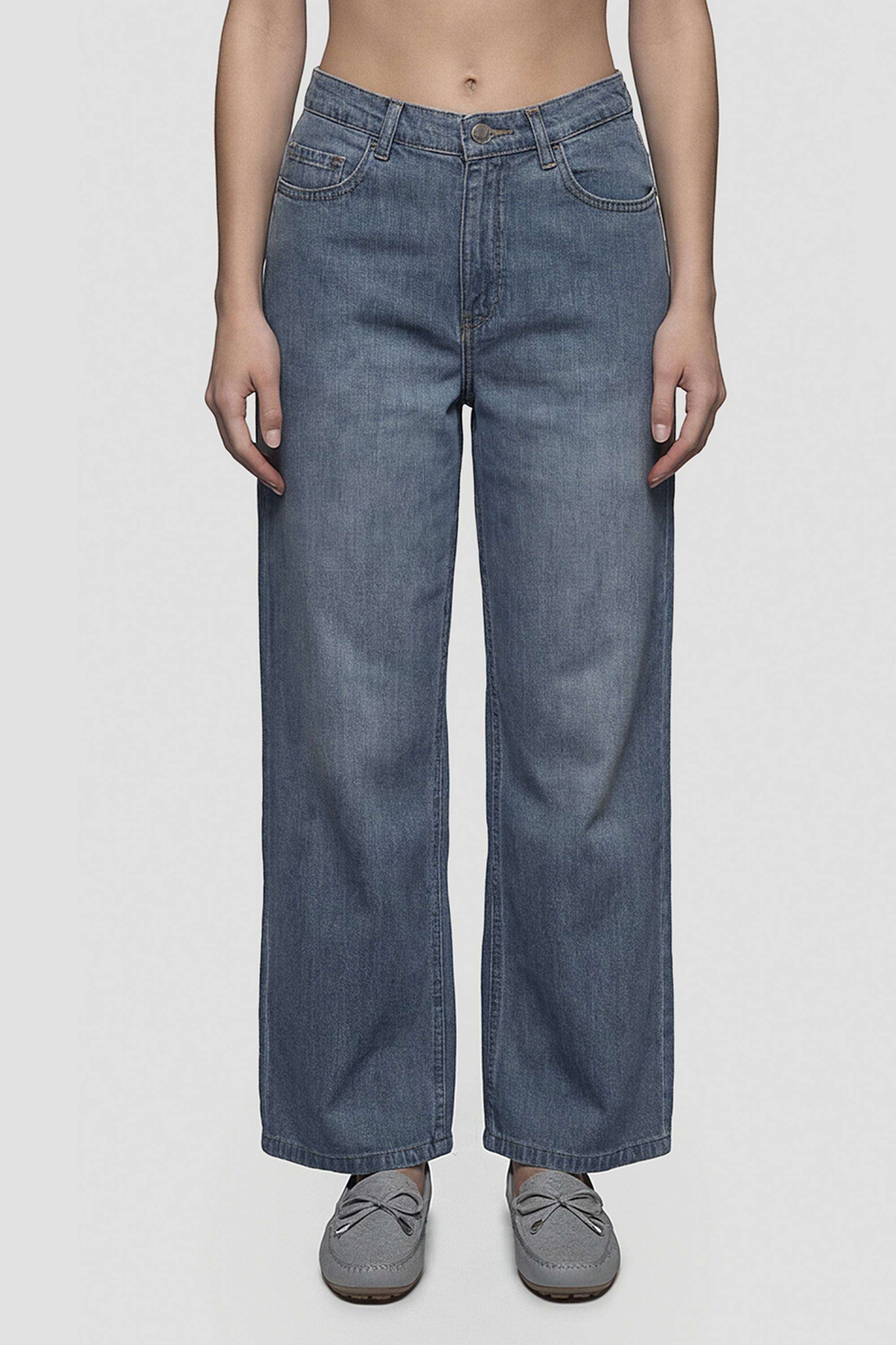 High-Rise-Blended-Fabric-Wide-Leg-Fit-Women-s-Jeans