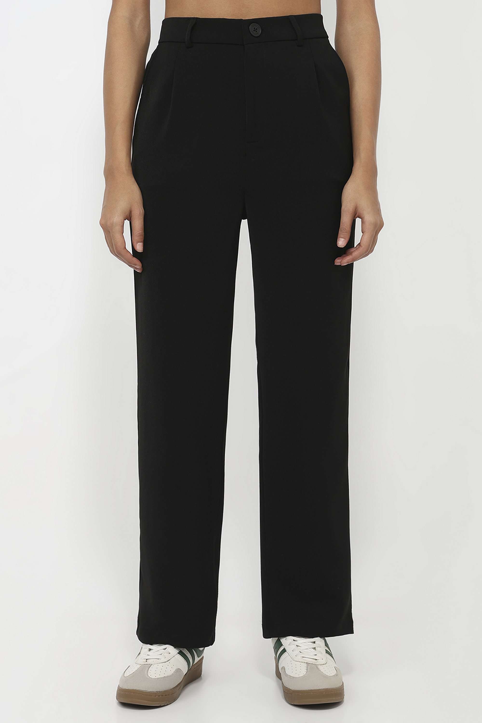 Solid-Straight-Fit-Polyester-Women-Casual-Wear-Trouser