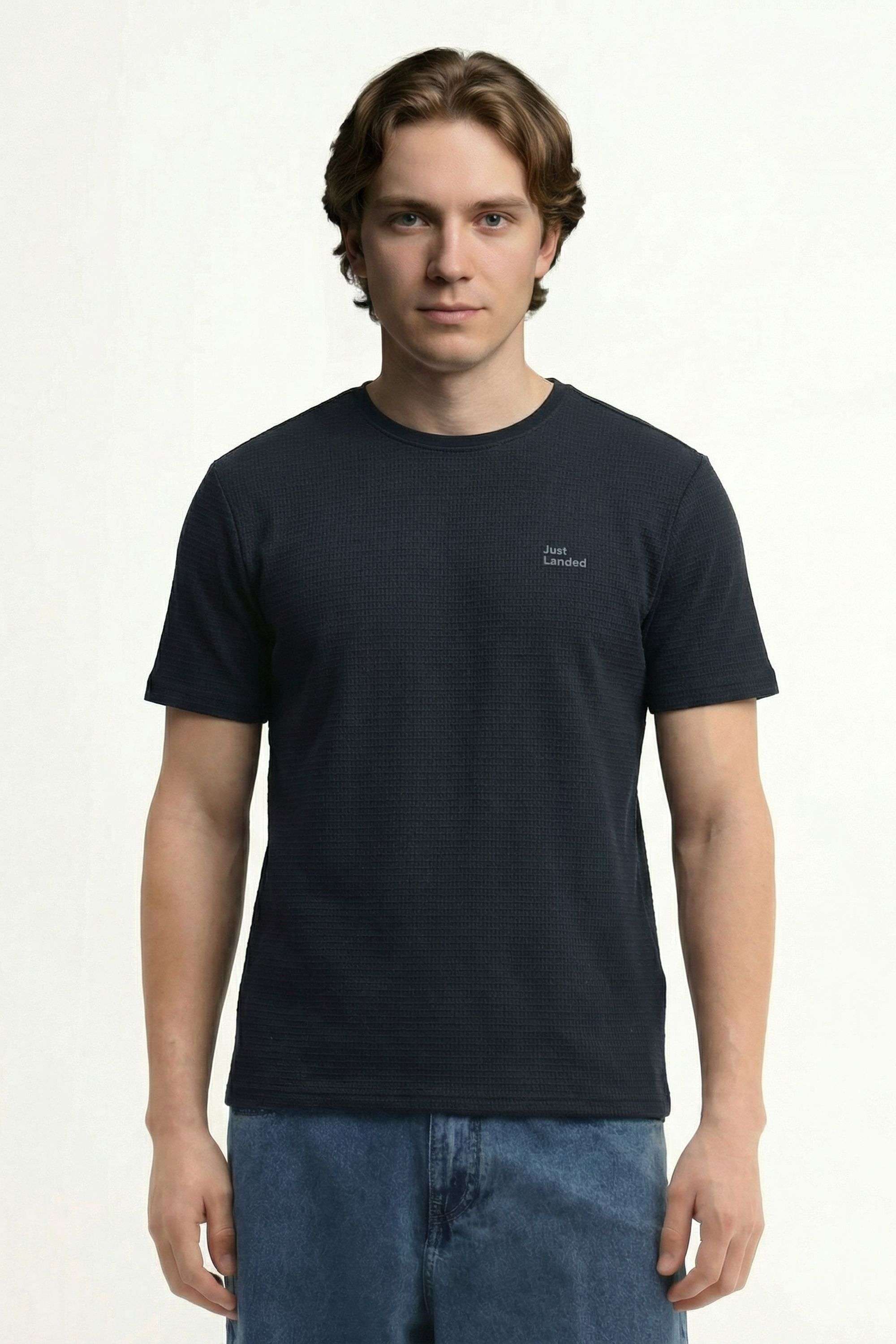 Textured-Blended-Fabric-Regular-Fit-Men-T-Shirt