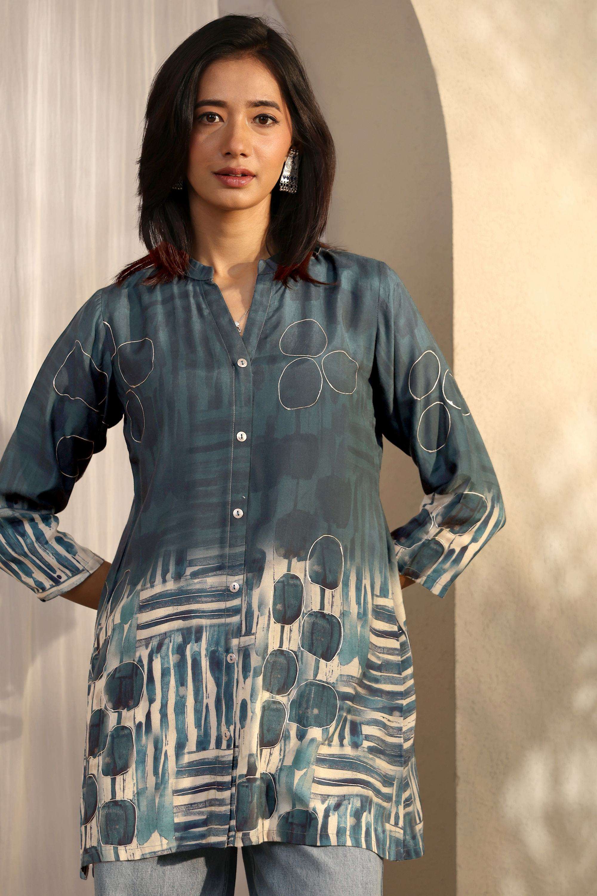Printed-Muslin-Collared-Women-Tunic