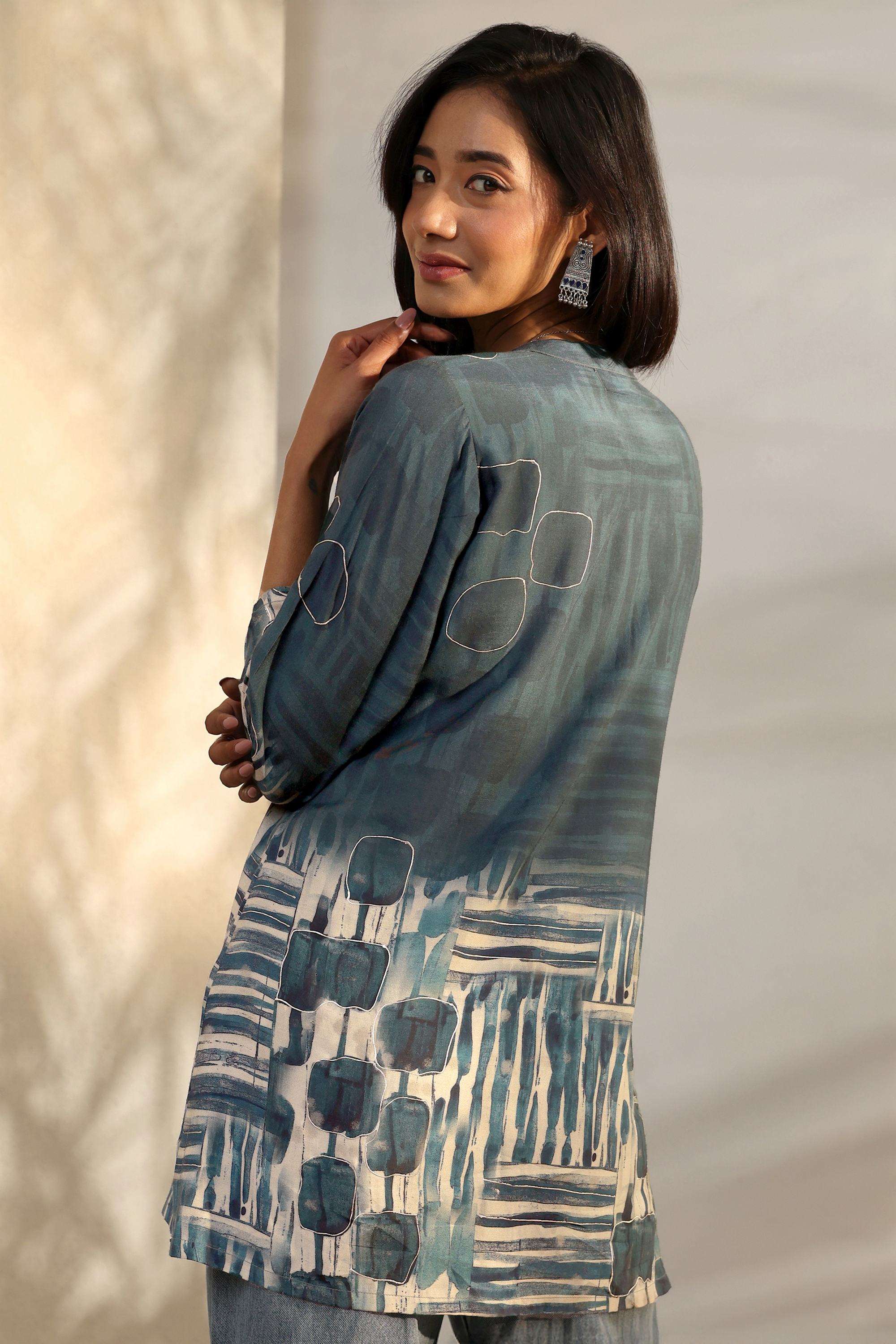 Printed-Muslin-Collared-Women-Tunic