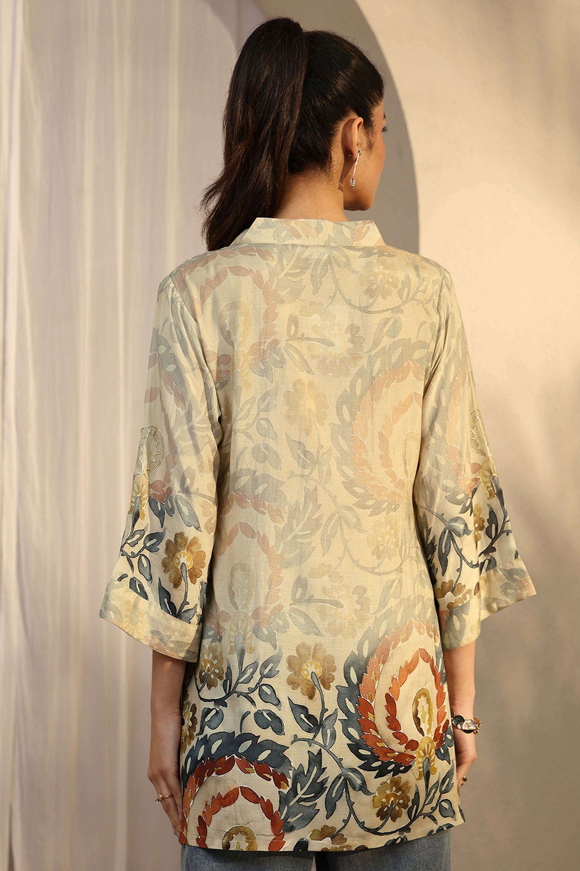Floral-Muslin-V-Neck-Women-Tunic