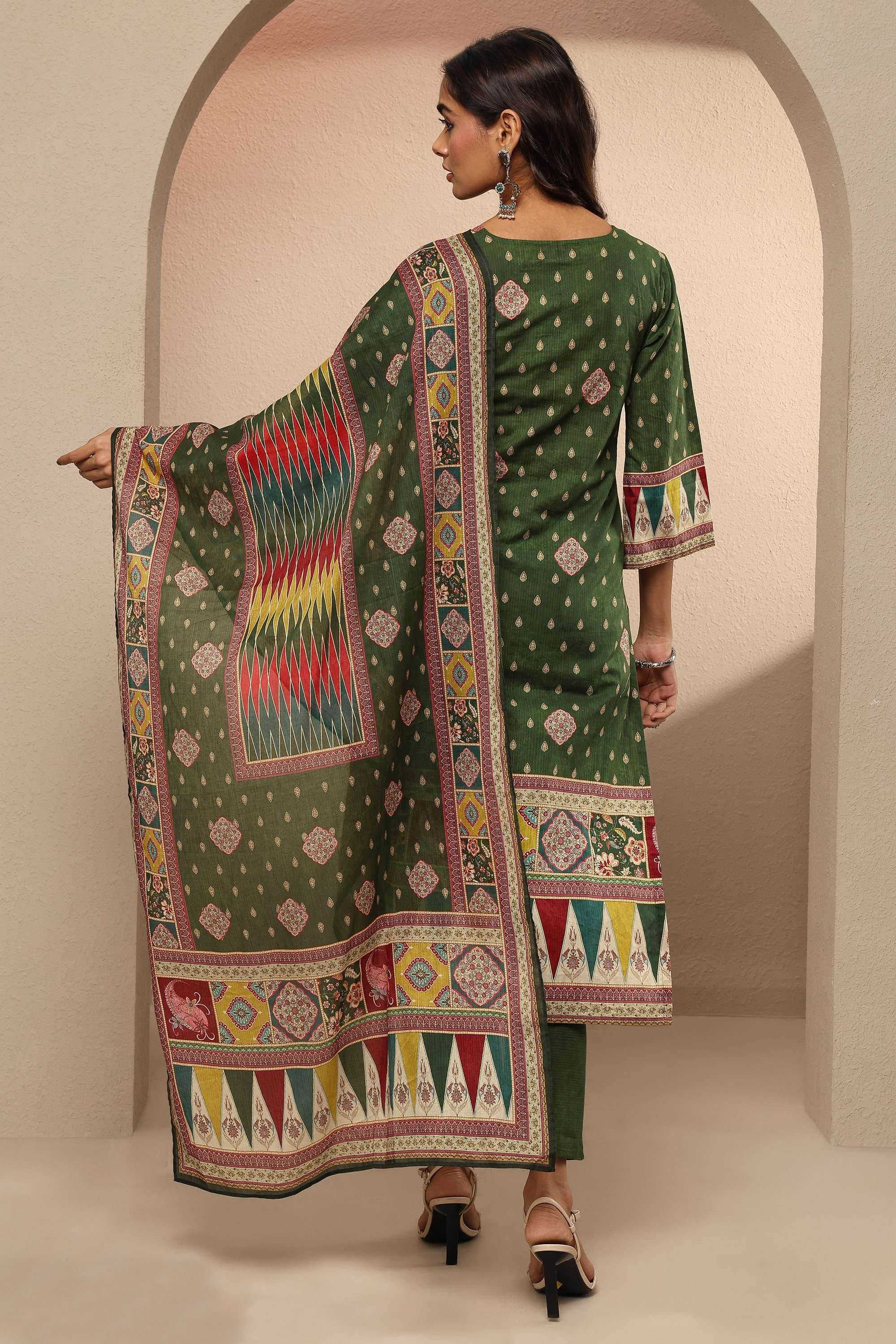 Printed-V-Neck-Cotton-Women-Kurta-with-Pant-and-Dupatta