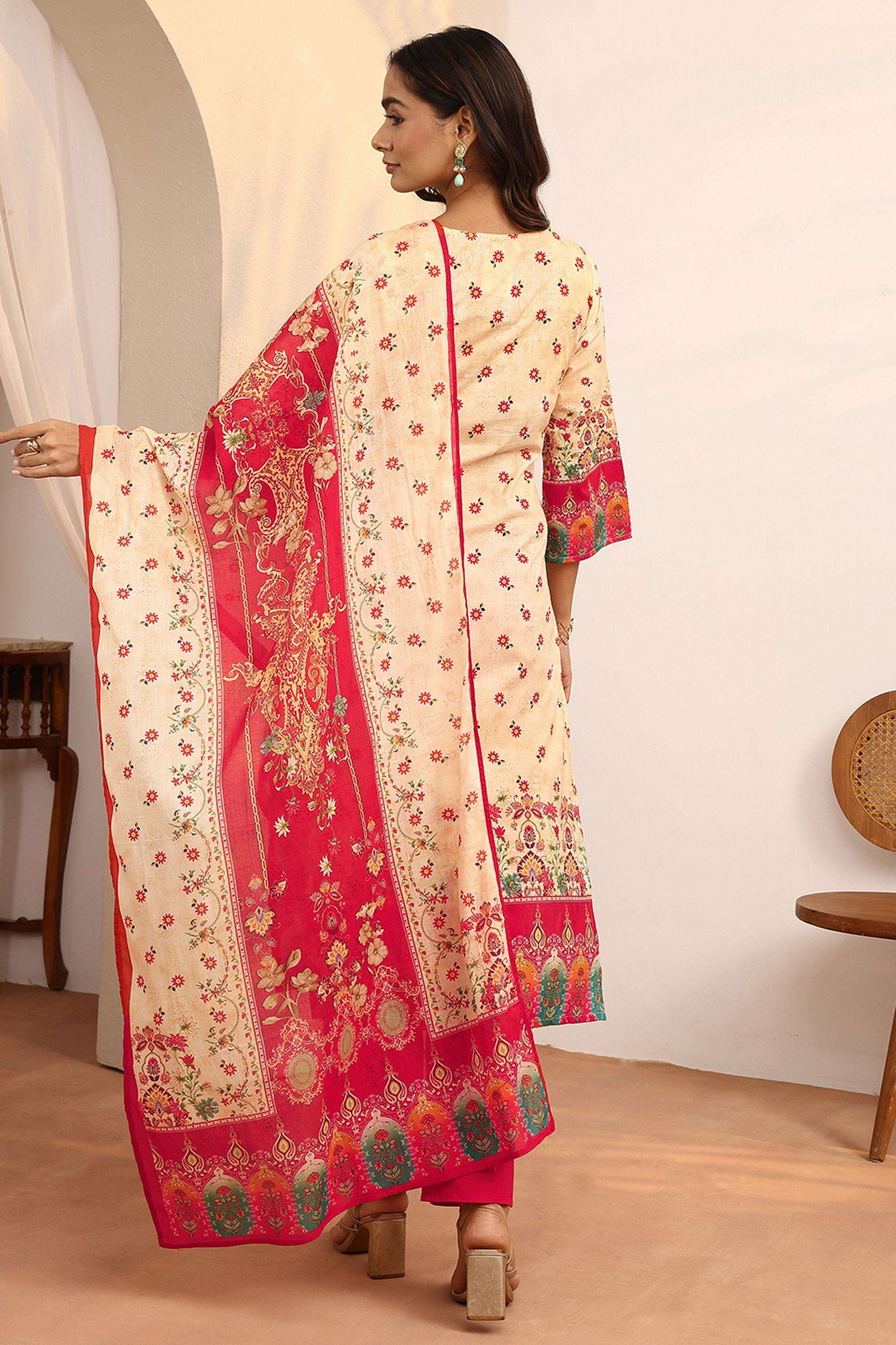 Printed-Cotton-Round-Neck-Women-s-Festive-Wear-Kurta-Set